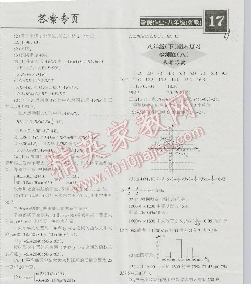 2016年少年素质教育报数学周刊暑假作业八年级下册冀教版 第11页