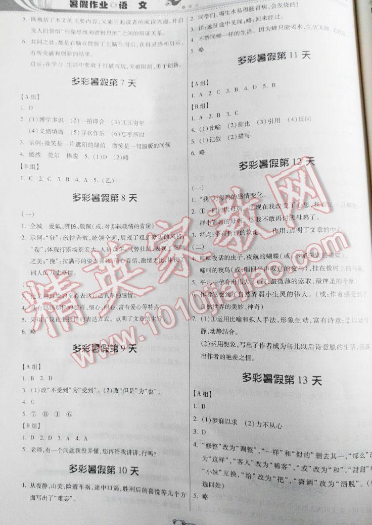 2016年暑假作业七年级语文人教版贵州人民出版社 第19页