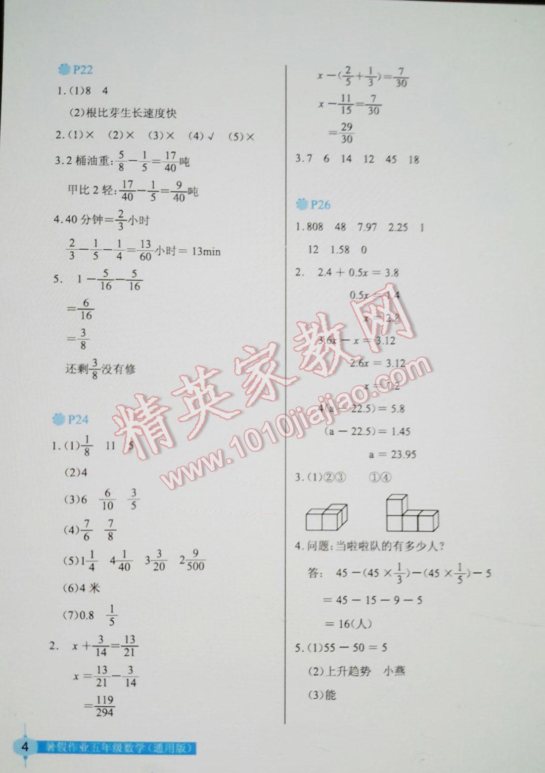 2015年數(shù)學(xué)暑假作業(yè)五年級長江少年兒童出版社 第15頁