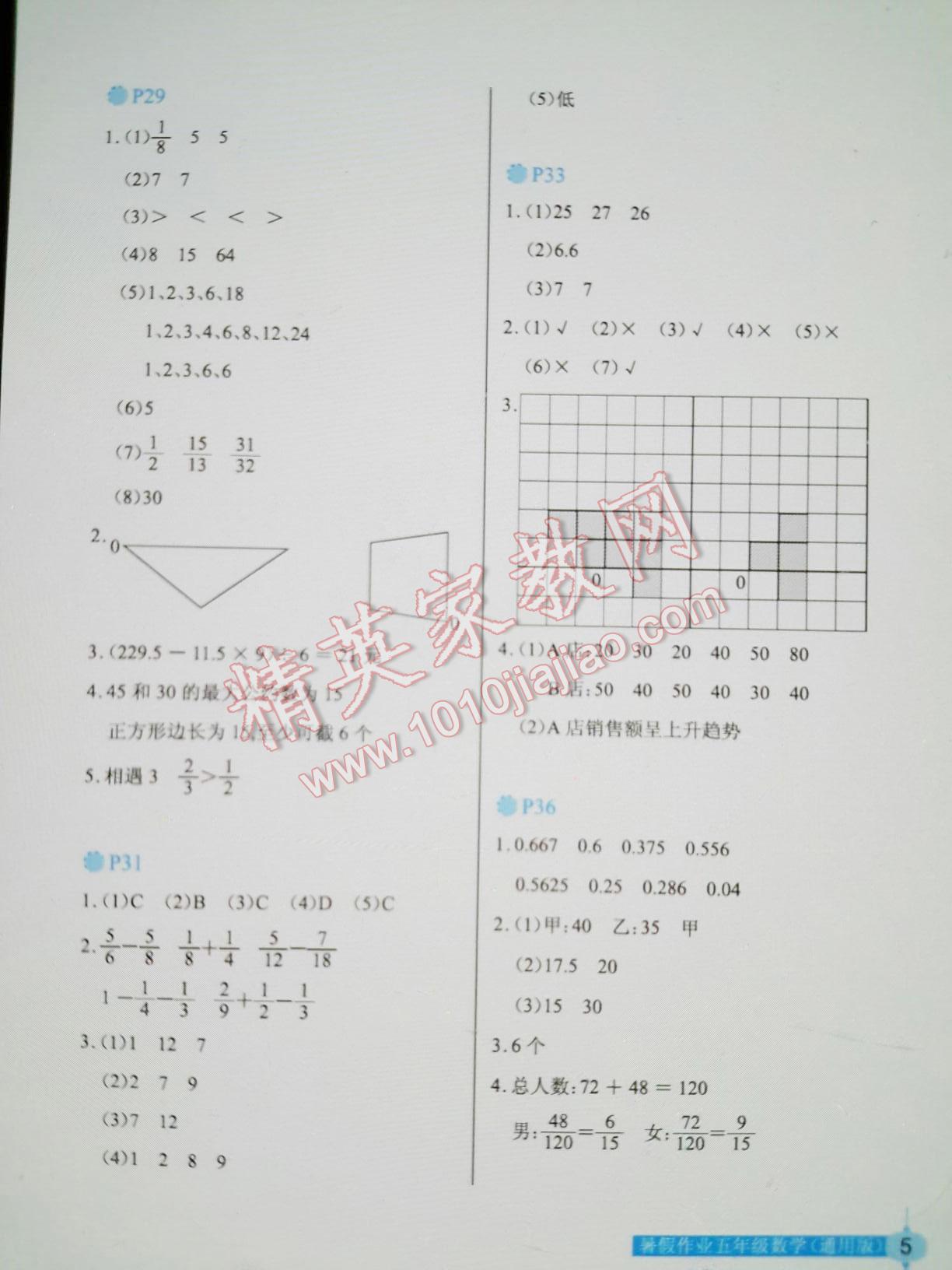 2015年數(shù)學(xué)暑假作業(yè)五年級(jí)長江少年兒童出版社 第16頁