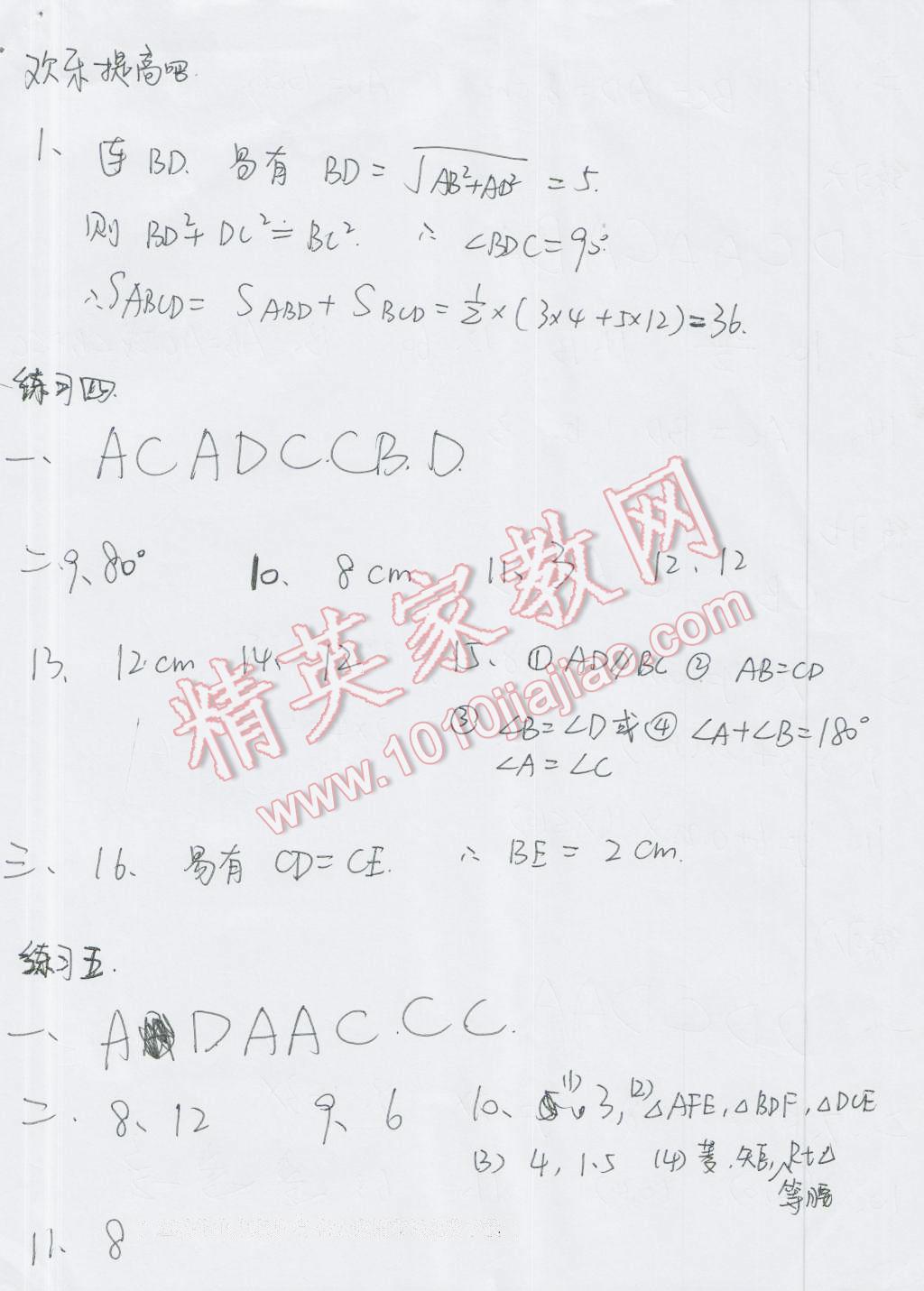 2016年暑假作业八年级数学人教版教育科学出版社 第5页