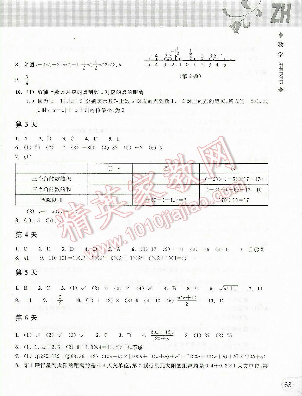 2016年暑假作业本七年级数学浙教版浙江教育出版社 第51页