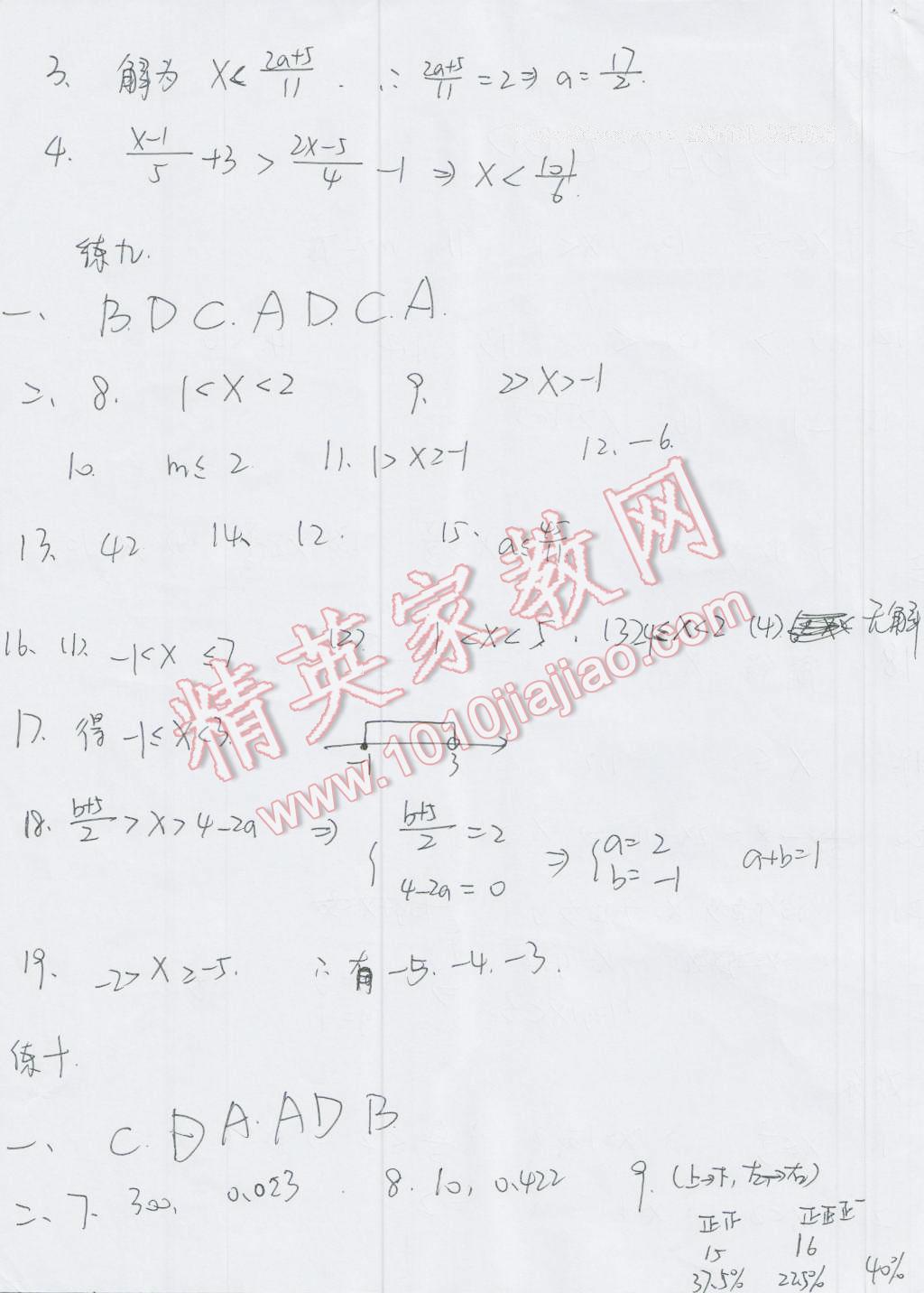 2016年暑假作业七年级数学人教版教育科学出版社 第8页