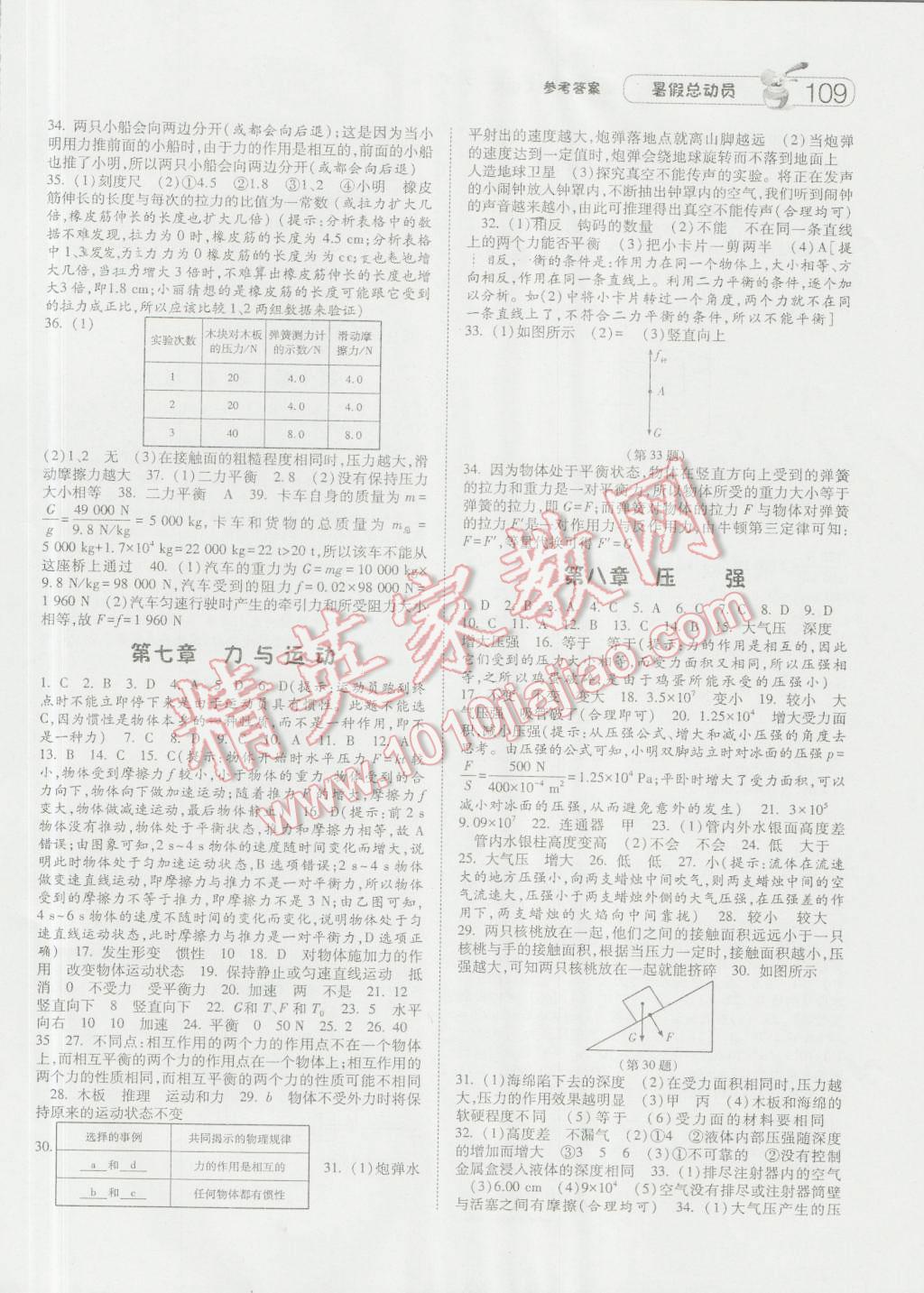 2016年暑假总动员八升九年级物理人教版宁夏人民教育出版社 参考答案第15页