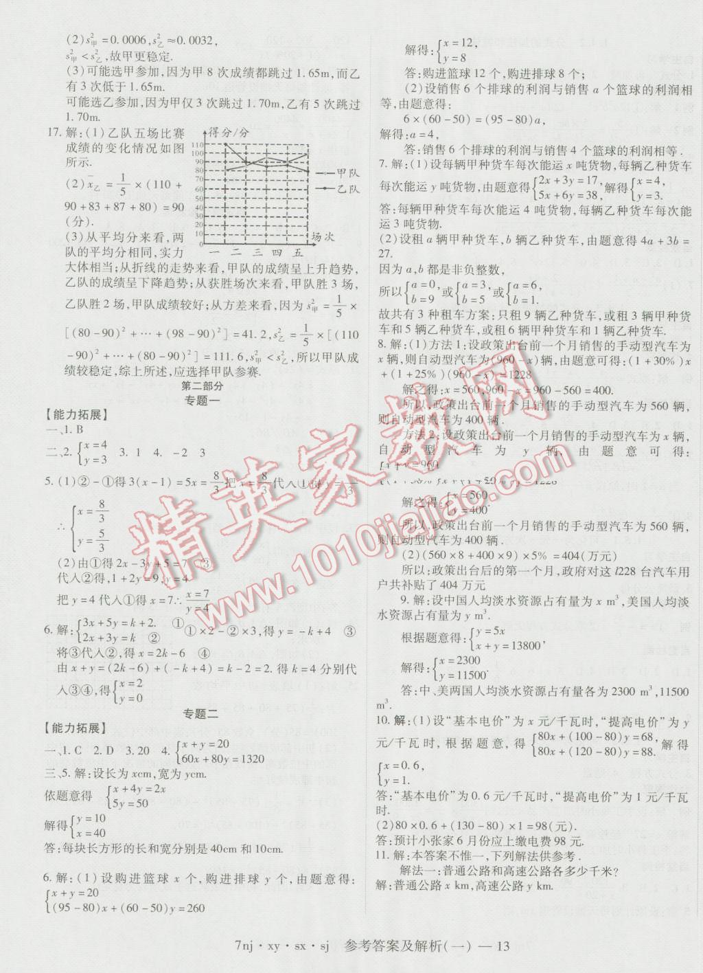 2016年金象教育U计划学期系统复习暑假作业七年级数学湘教版 参考答案第19页