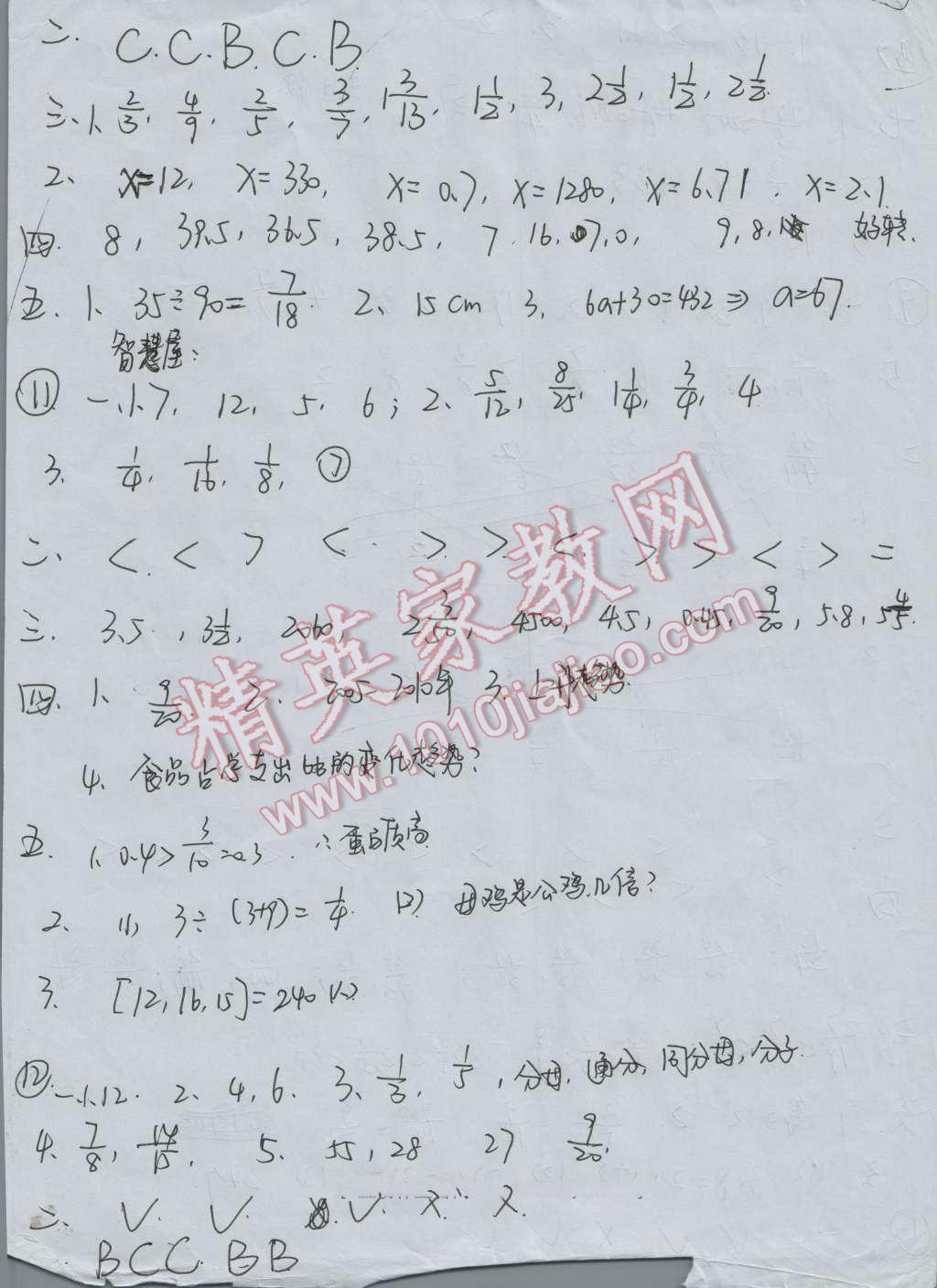 2016年暑假作業(yè)五年級數(shù)學(xué)黃山書社 第6頁