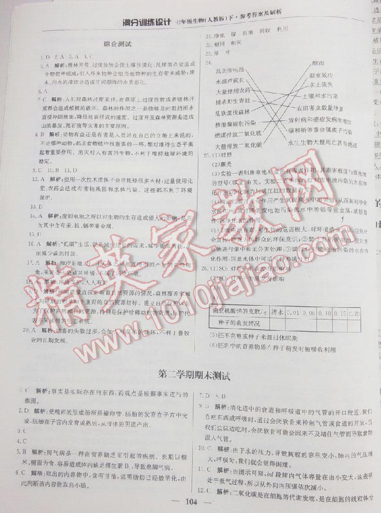 2015年满分训练设计七年级生物下册人教版 第35页