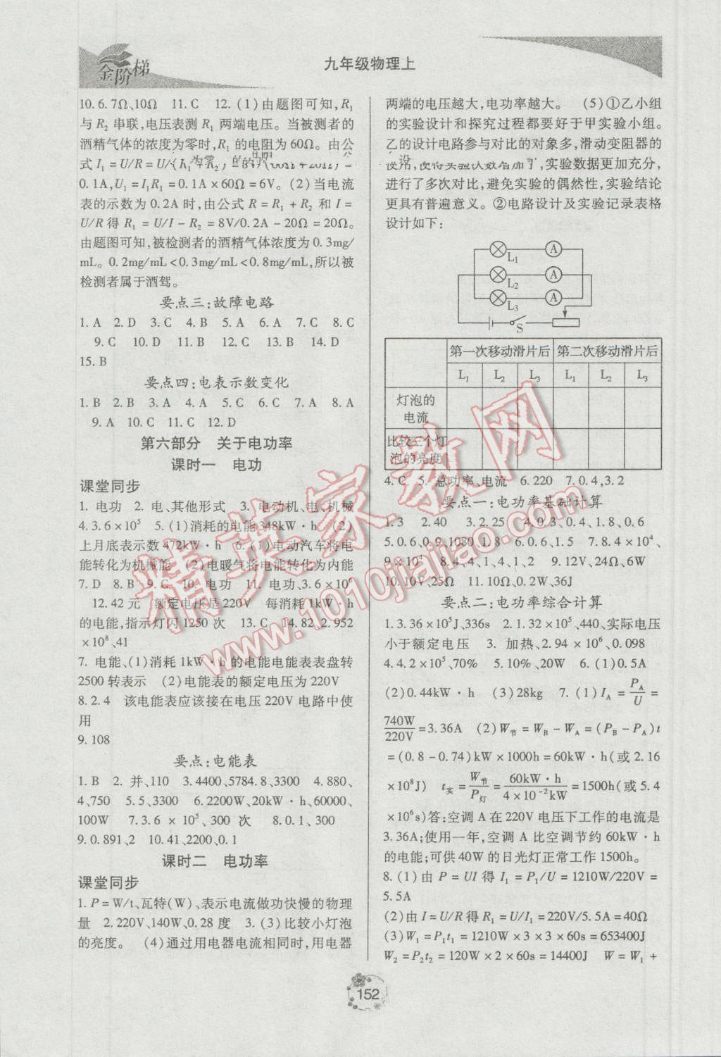 2016年金階梯課課練單元測九年級物理上冊 參考答案第10頁