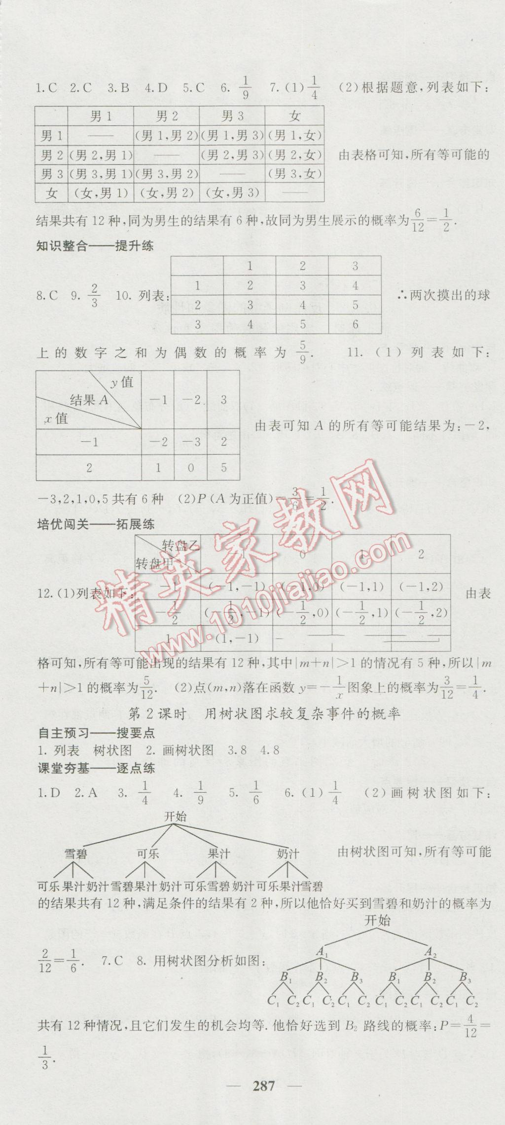 2016年名校课堂内外九年级数学全一册人教版 参考答案第37页