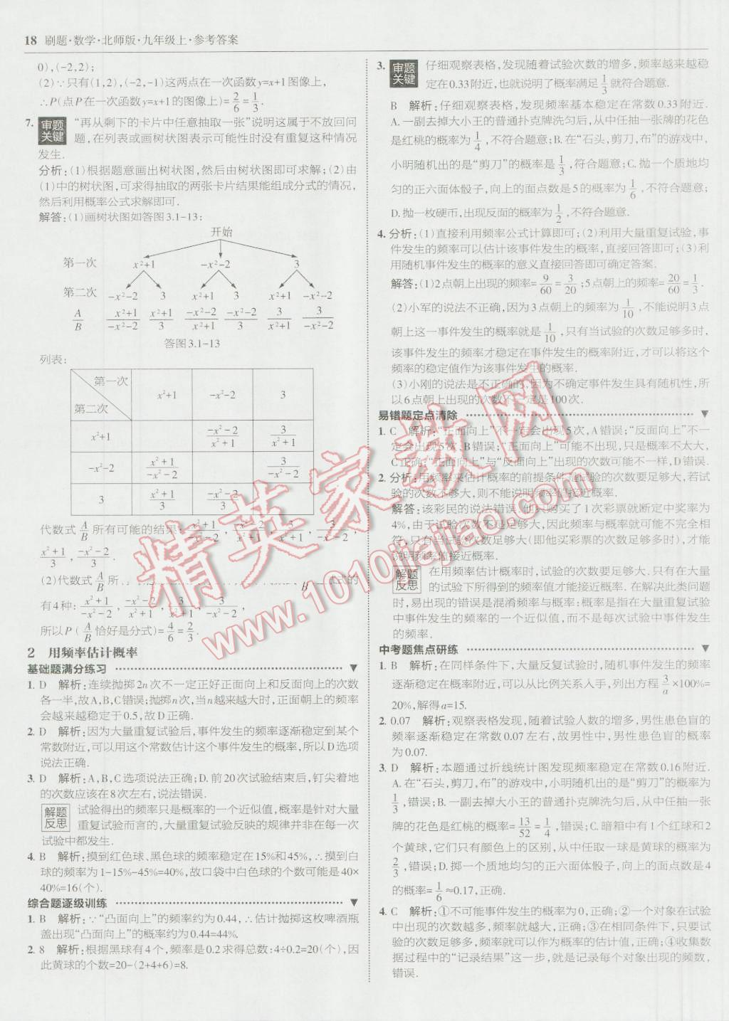 2016年北大绿卡刷题九年级数学上册北师大版 参考答案第17页