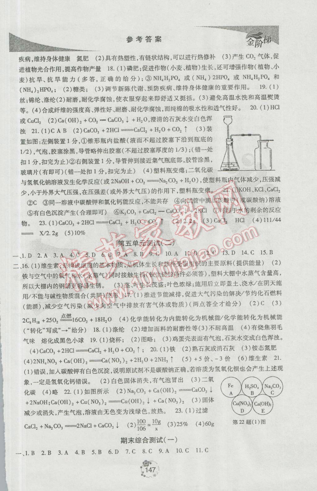 2016年金階梯課課練單元測九年級化學全一冊 參考答案第17頁