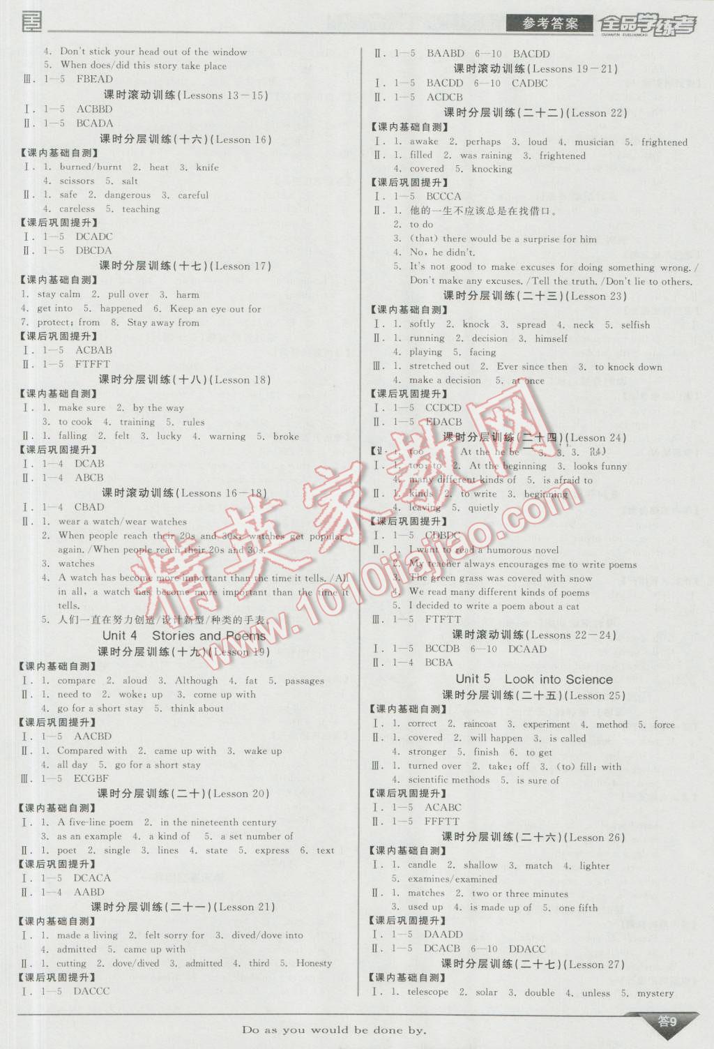 2016年全品學(xué)練考九年級(jí)英語(yǔ)全一冊(cè)上冀教版 參考答案第9頁(yè)