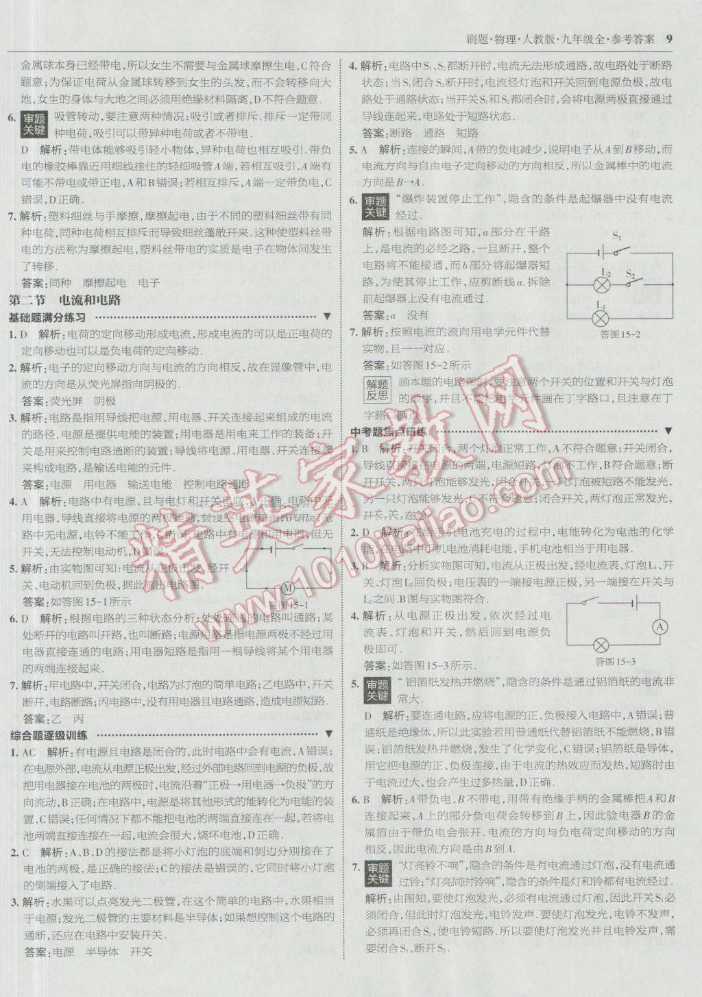 2016年北大绿卡刷题九年级物理全一册人教版 参考答案第8页