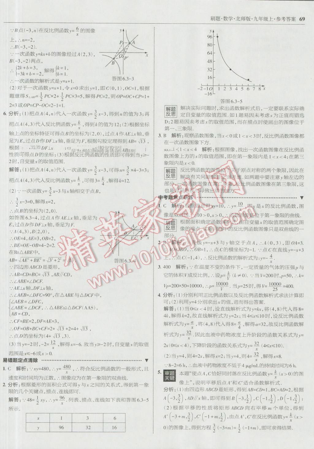 2016年北大綠卡刷題九年級數(shù)學(xué)上冊北師大版 參考答案第36頁