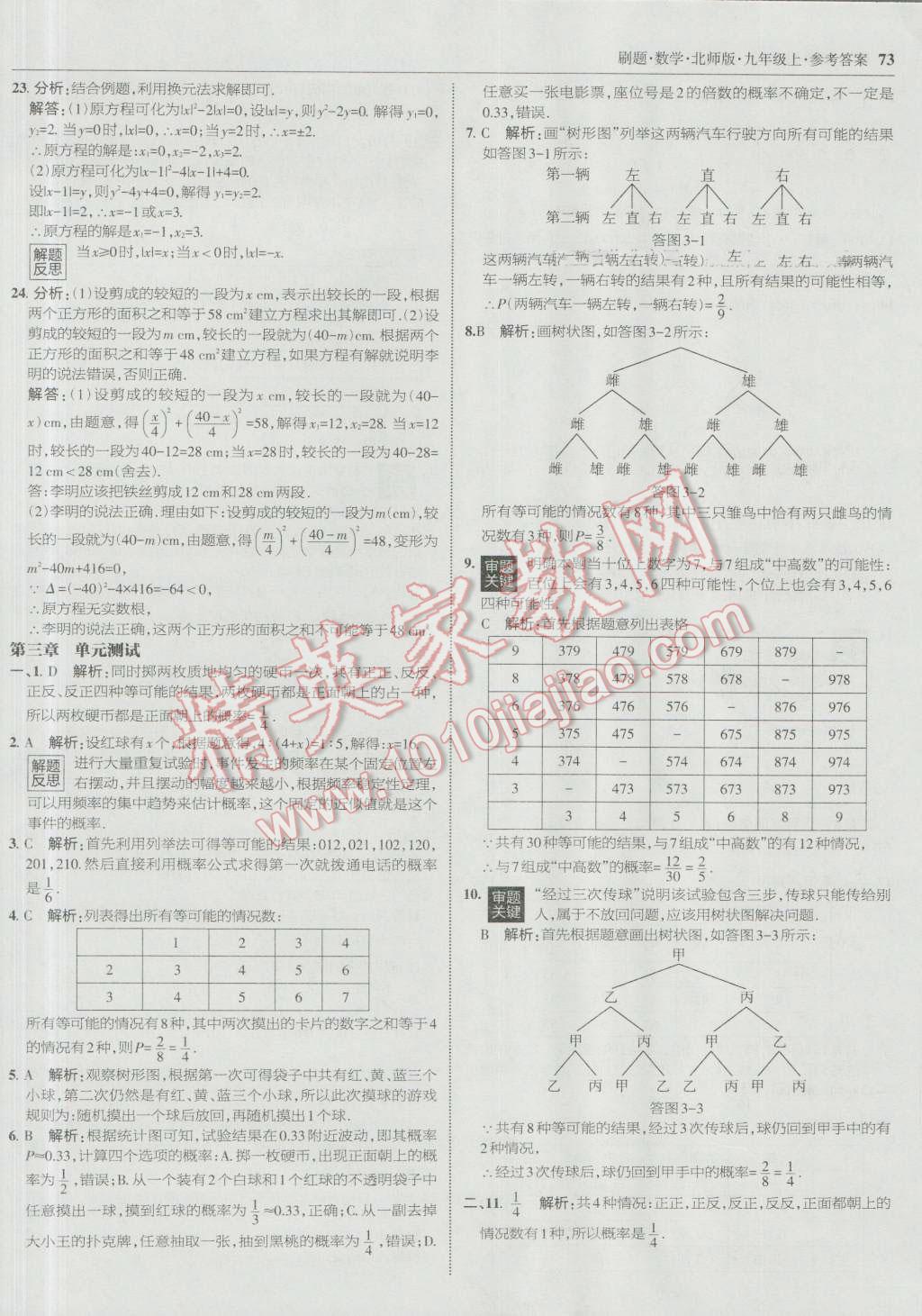 2016年北大綠卡刷題九年級數學上冊北師大版 參考答案第40頁