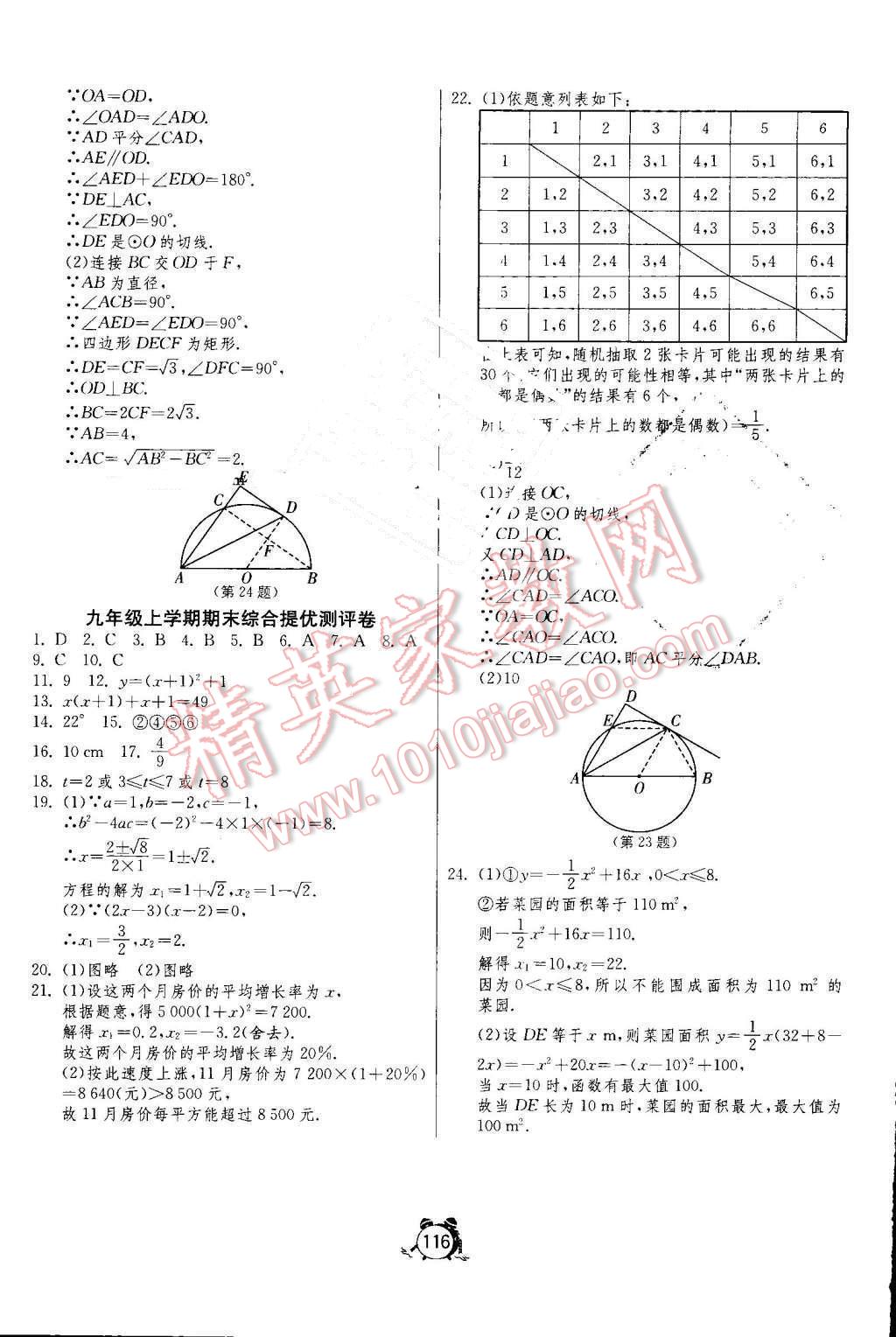 2016年單元雙測(cè)全程提優(yōu)測(cè)評(píng)卷九年級(jí)數(shù)學(xué)上冊(cè)人教版 參考答案第16頁(yè)