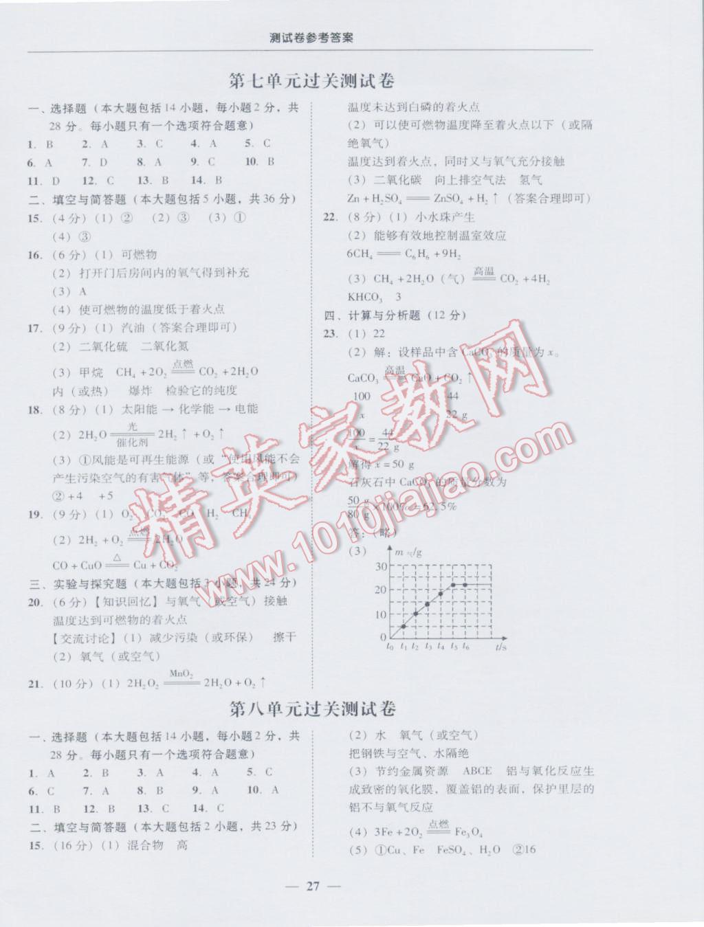 2016年易百分百分导学九年级化学全一册人教版 参考答案第27页