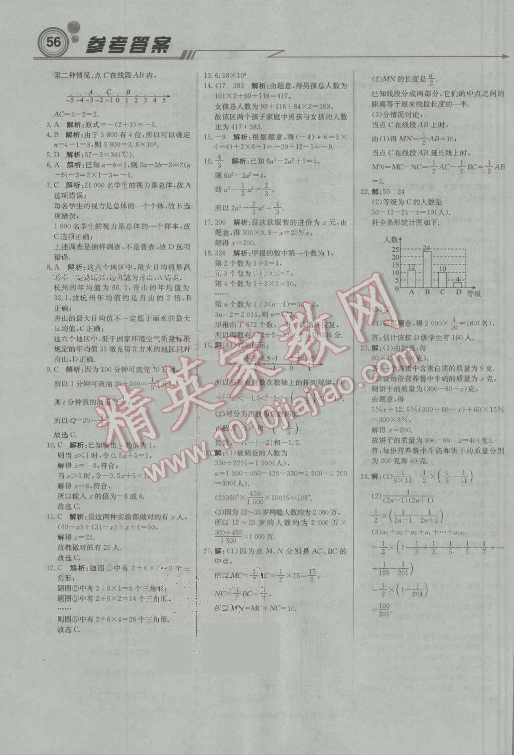 2016年輕巧奪冠周測月考直通中考七年級數(shù)學(xué)上冊青島版 參考答案第16頁