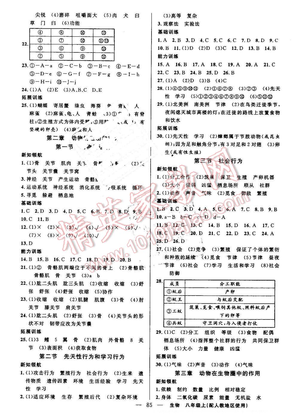 2016年黃岡100分闖關(guān)八年級(jí)生物上冊(cè)人教版 參考答案第3頁