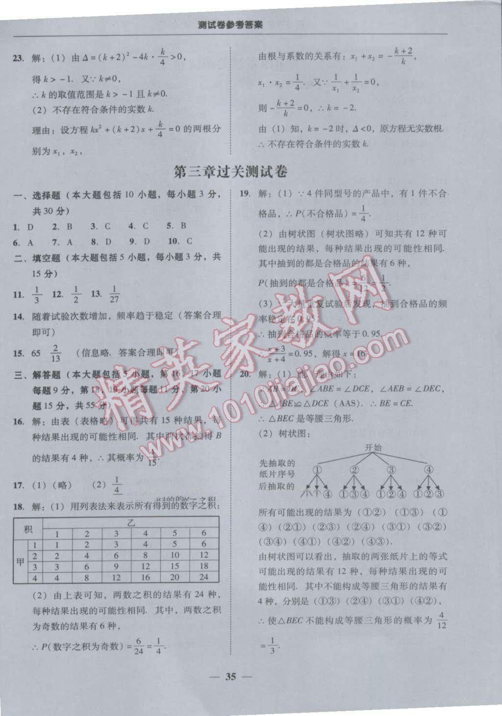 2016年易百分百分導(dǎo)學(xué)九年級(jí)數(shù)學(xué)上冊北師大版 參考答案第35頁