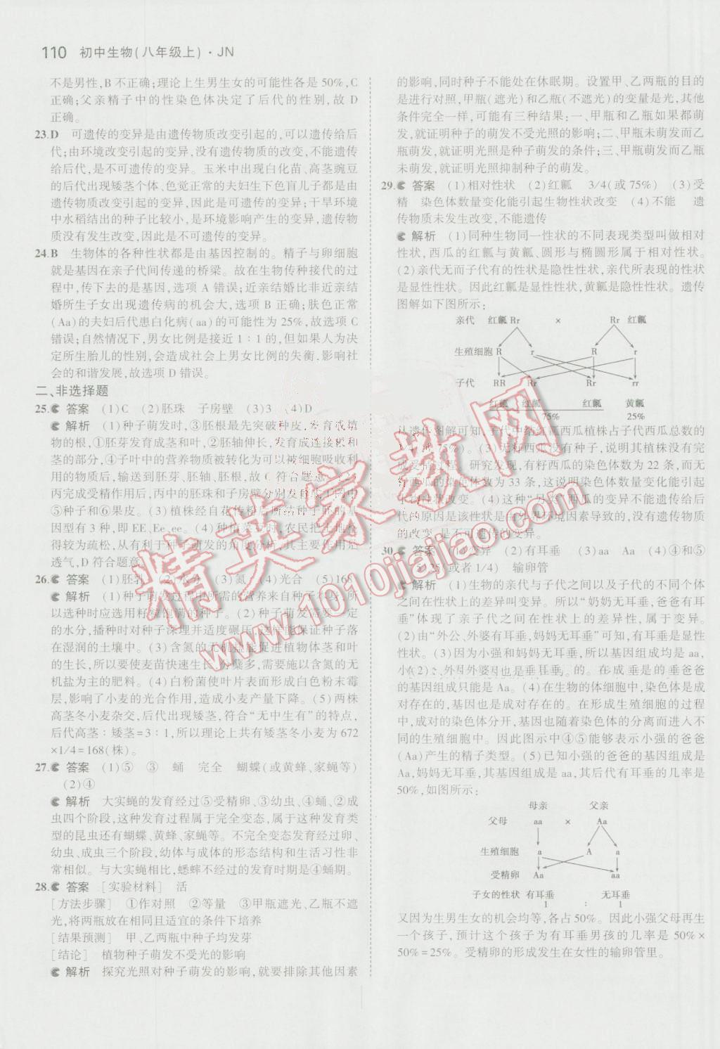 2016年5年中考3年模擬初中生物八年級(jí)上冊(cè)濟(jì)南版 參考答案第36頁(yè)