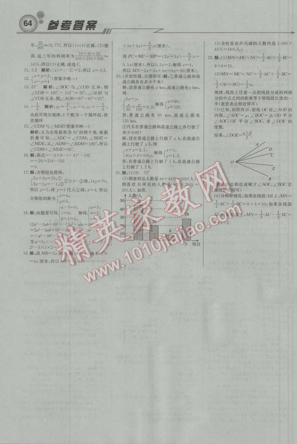 2016年輕巧奪冠周測月考直通中考七年級數(shù)學(xué)上冊上?？萍及?nbsp;參考答案第16頁