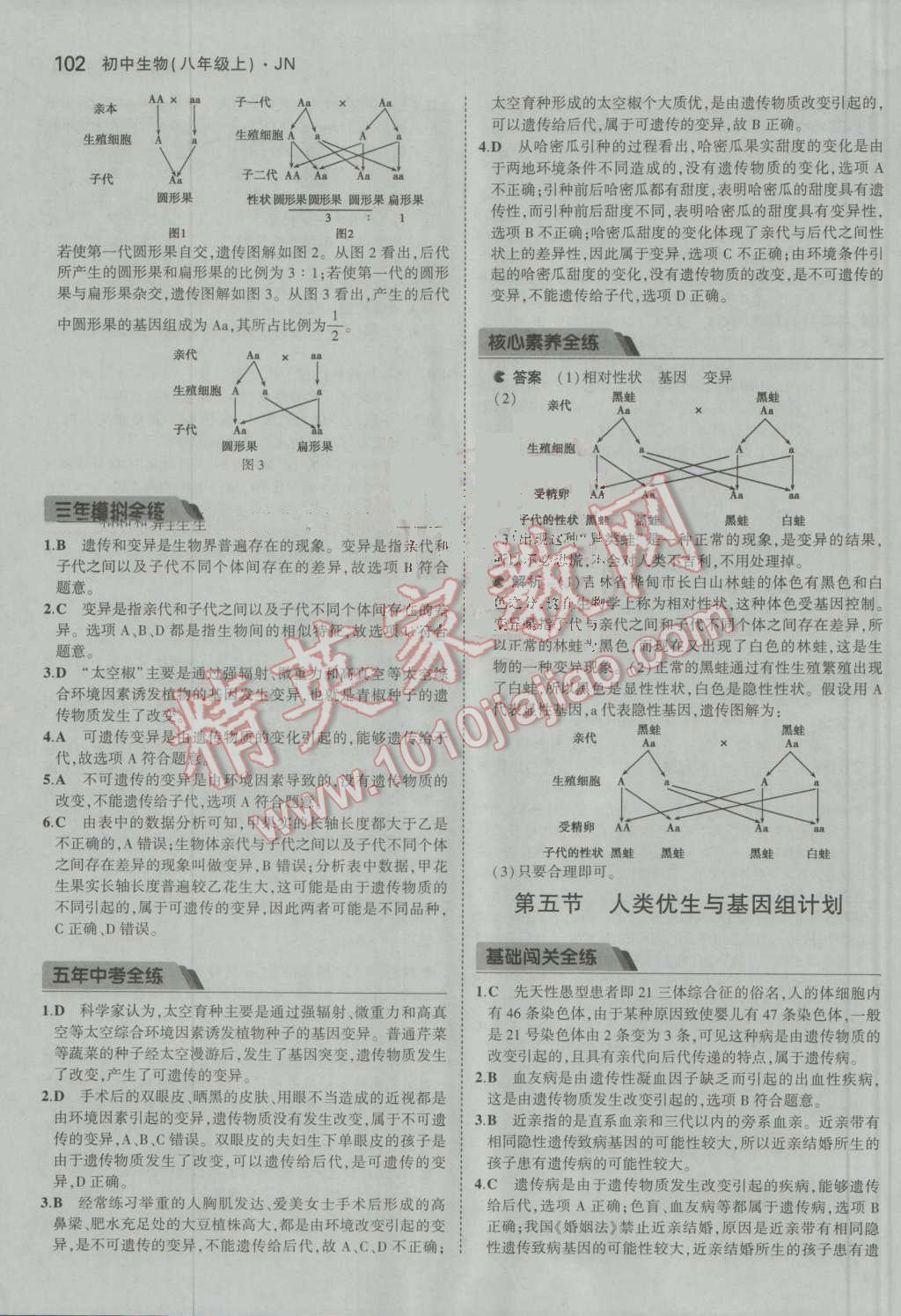 2016年5年中考3年模拟初中生物八年级上册济南版 参考答案第28页