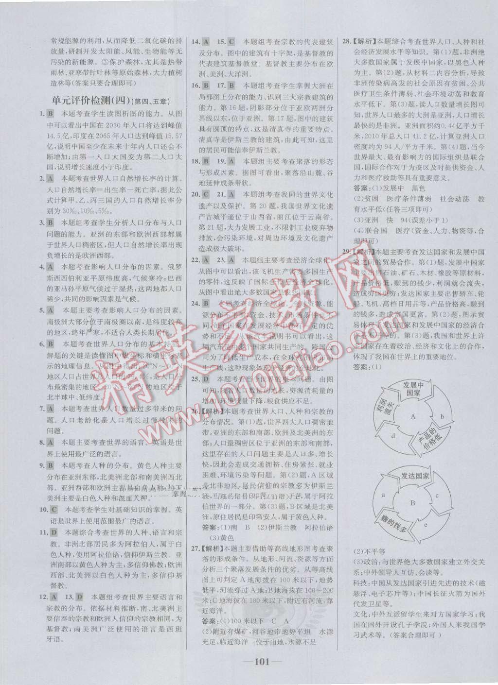 2016年世纪金榜百练百胜七年级地理上册人教版 参考答案第23页