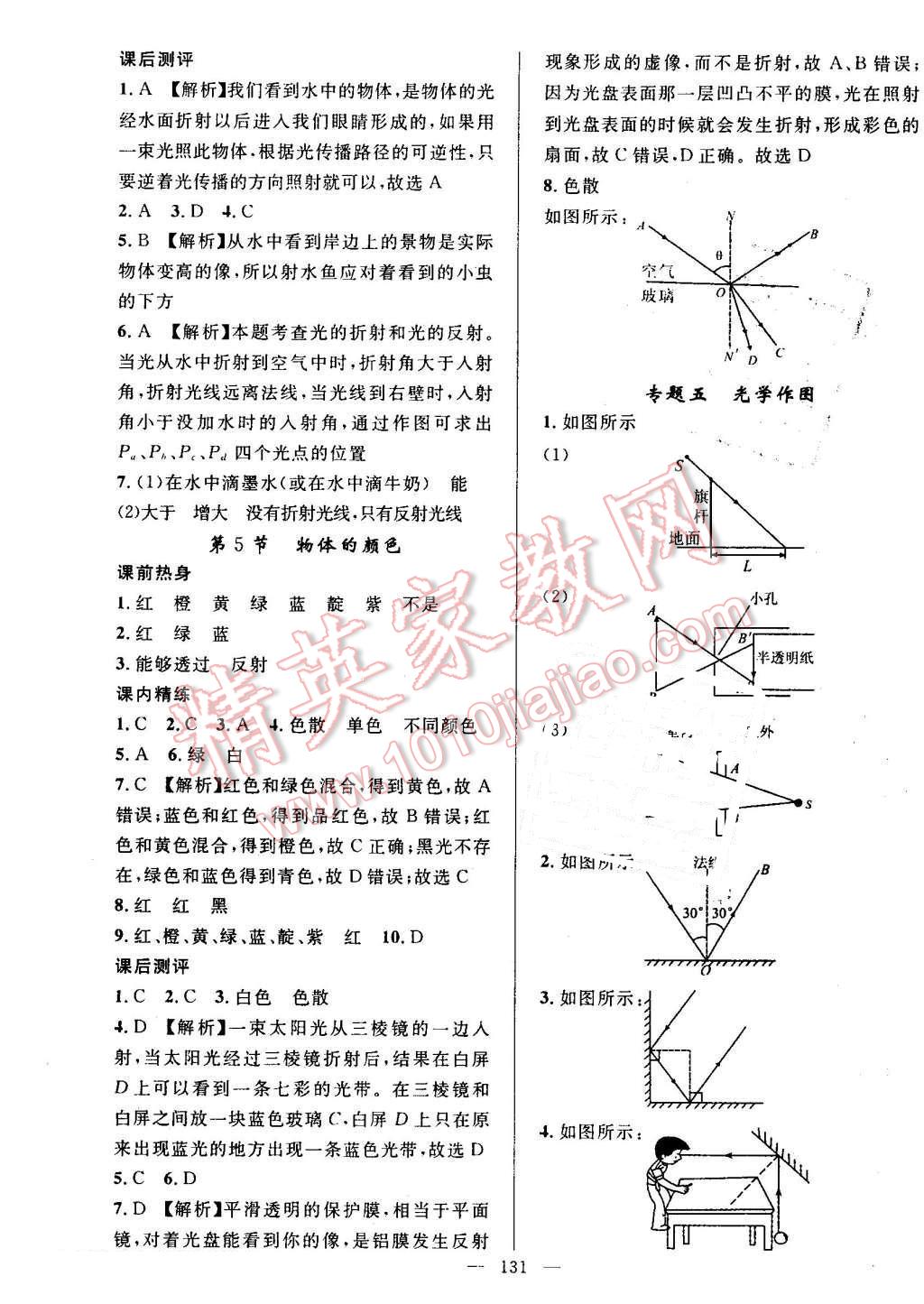 2016年黃岡100分闖關(guān)八年級(jí)物理上冊(cè)北師大版 參考答案第21頁(yè)