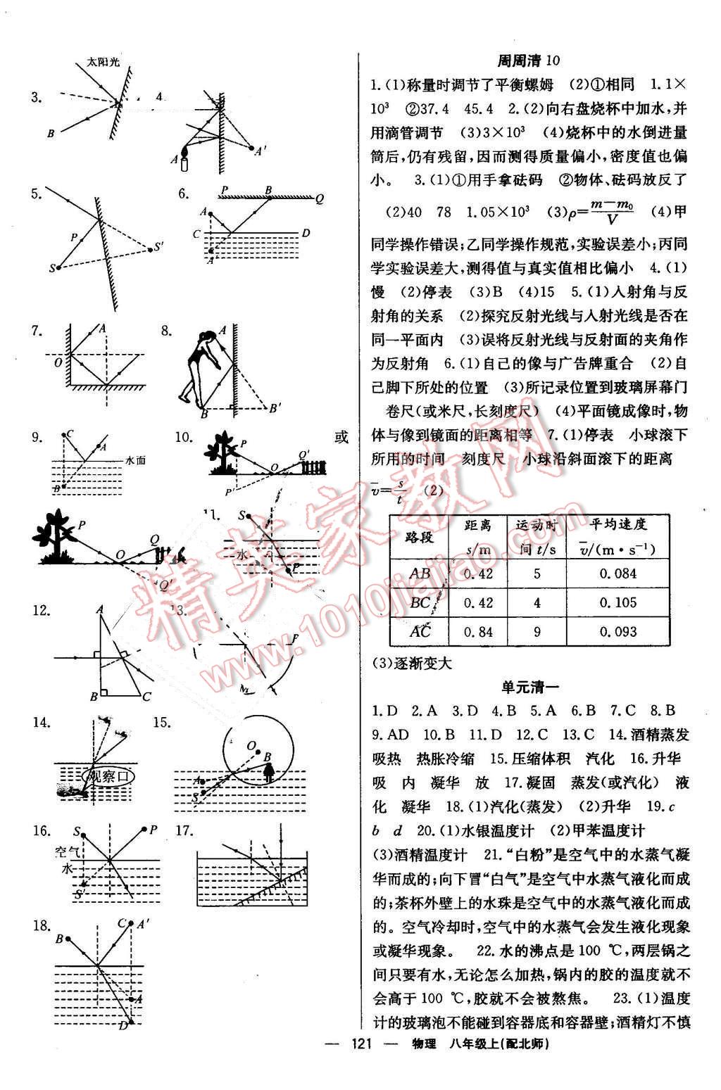 2016年四清导航八年级物理上册北师大版 参考答案第10页