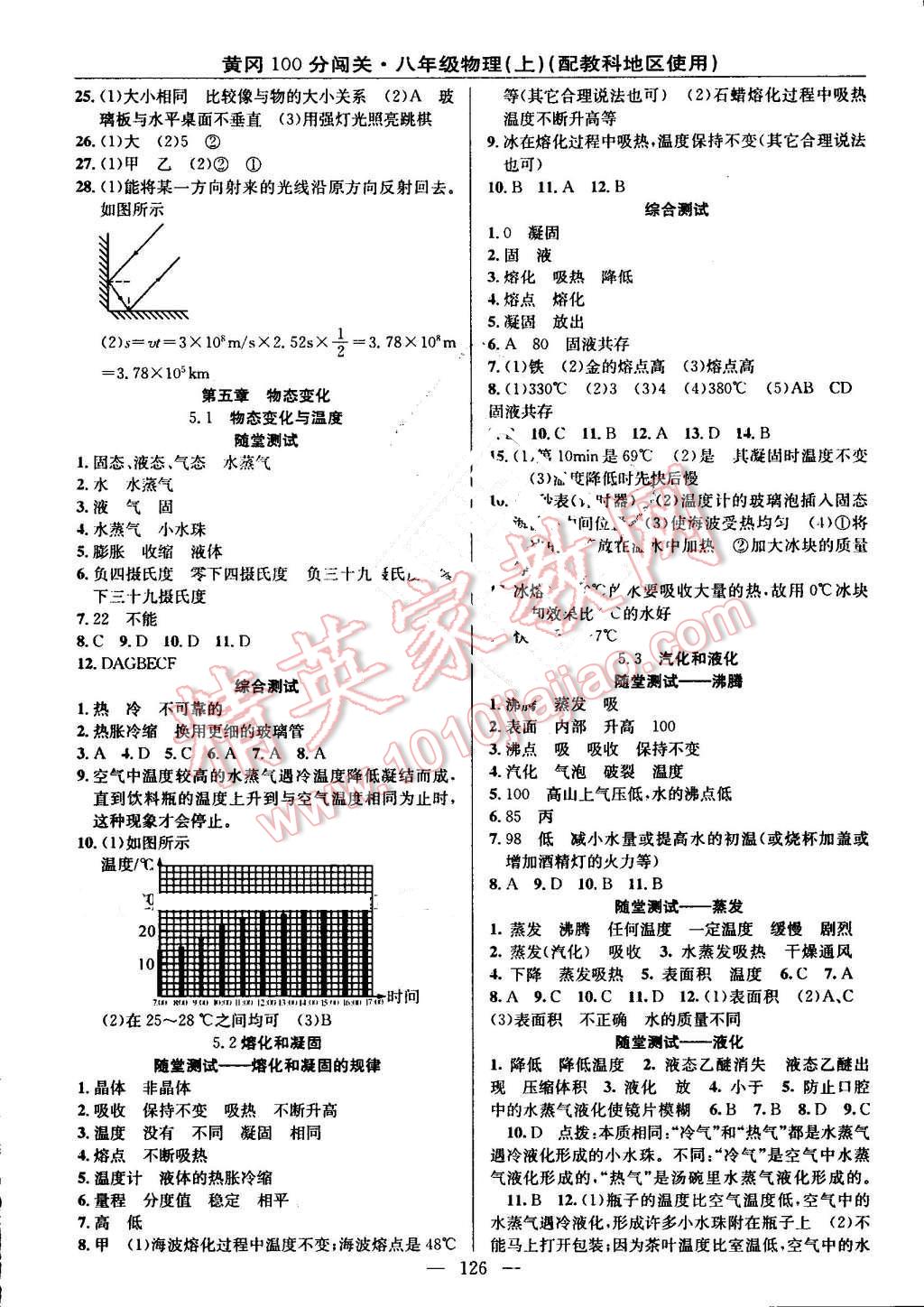 2016年黃岡100分闖關(guān)八年級物理上冊教科版 參考答案第8頁