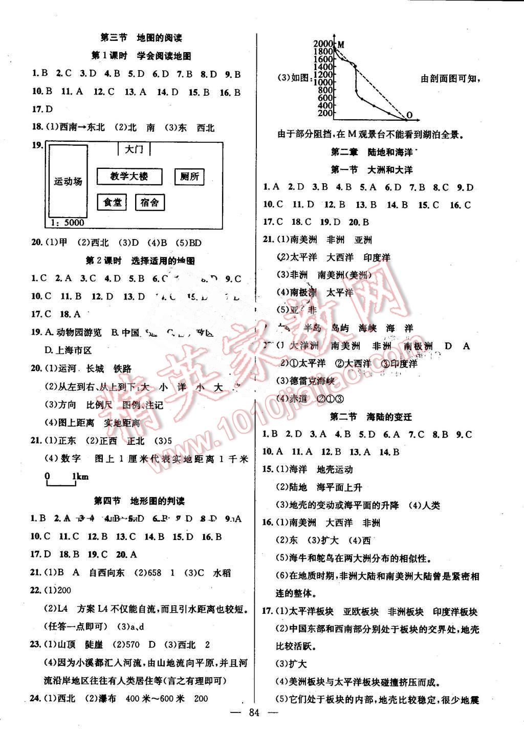 2016年黄冈100分闯关七年级地理上册人教版 参考答案第2页