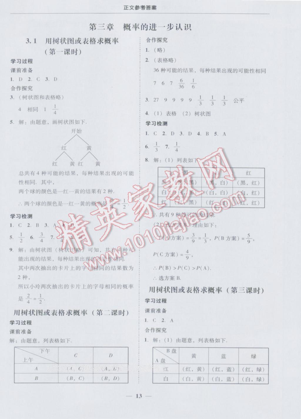 2016年易百分百分導學九年級數(shù)學上冊北師大版 參考答案第13頁