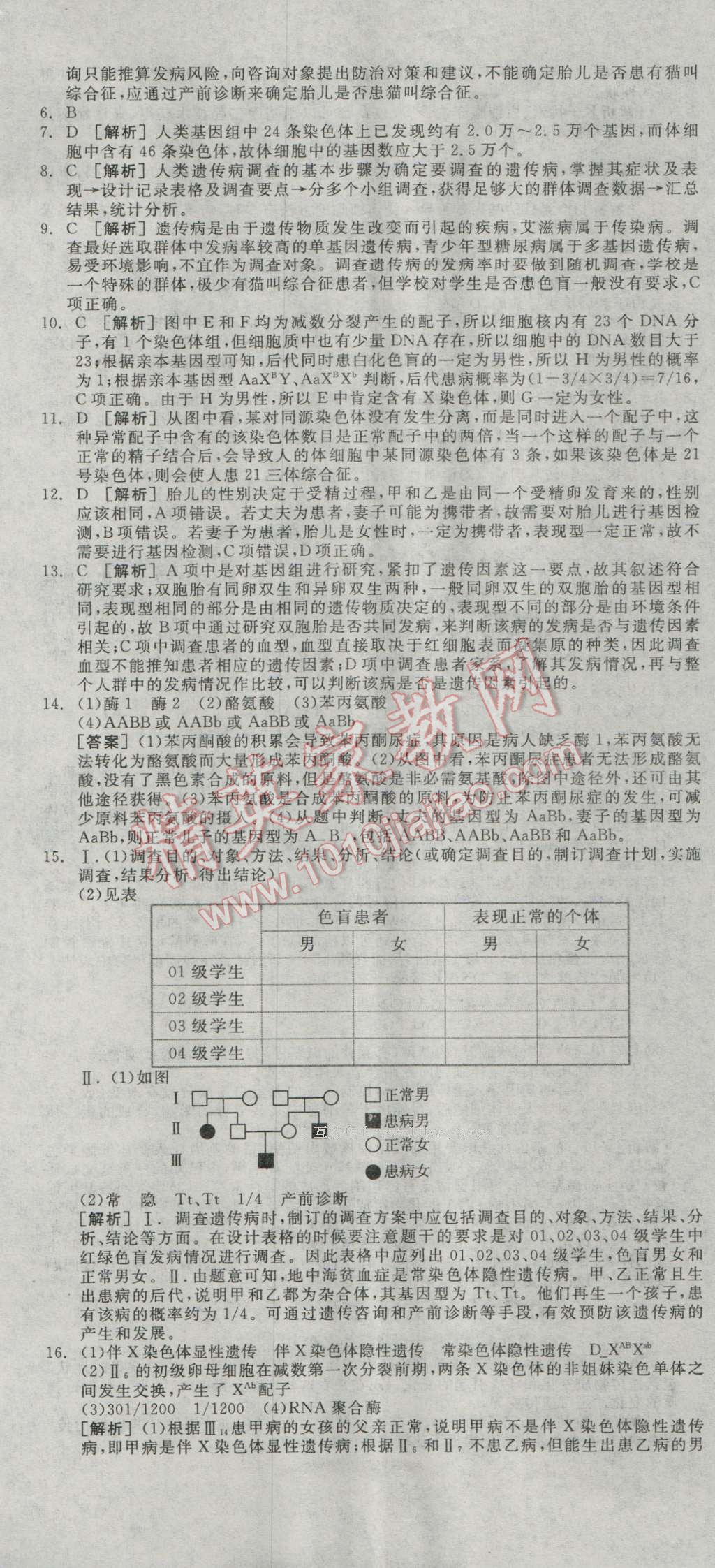 全品學(xué)練考高中生物必修2人教版 練習(xí)冊(cè)答案第20頁(yè)