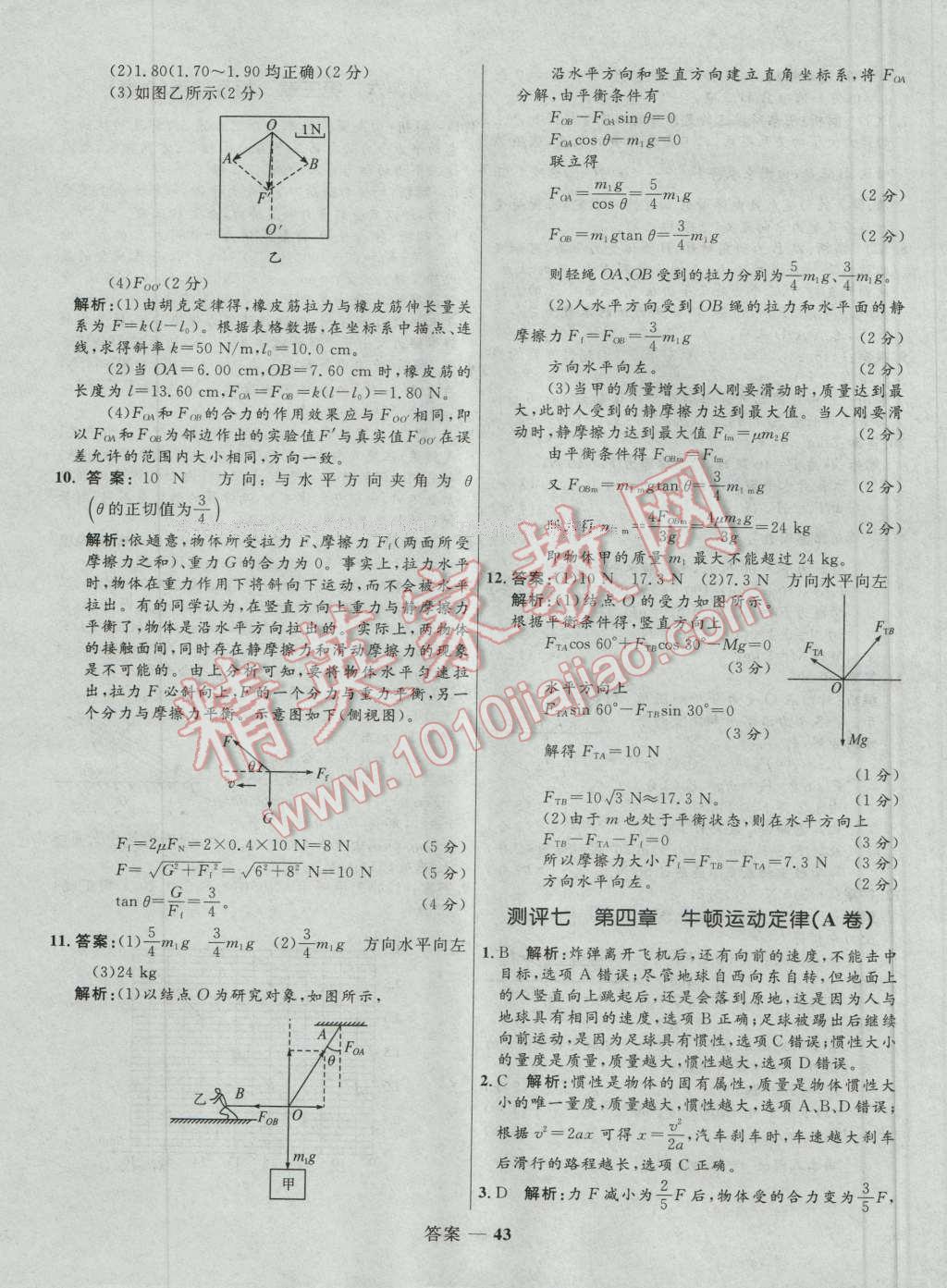 高中同步測控優(yōu)化訓(xùn)練物理必修1人教版 參考答案第43頁