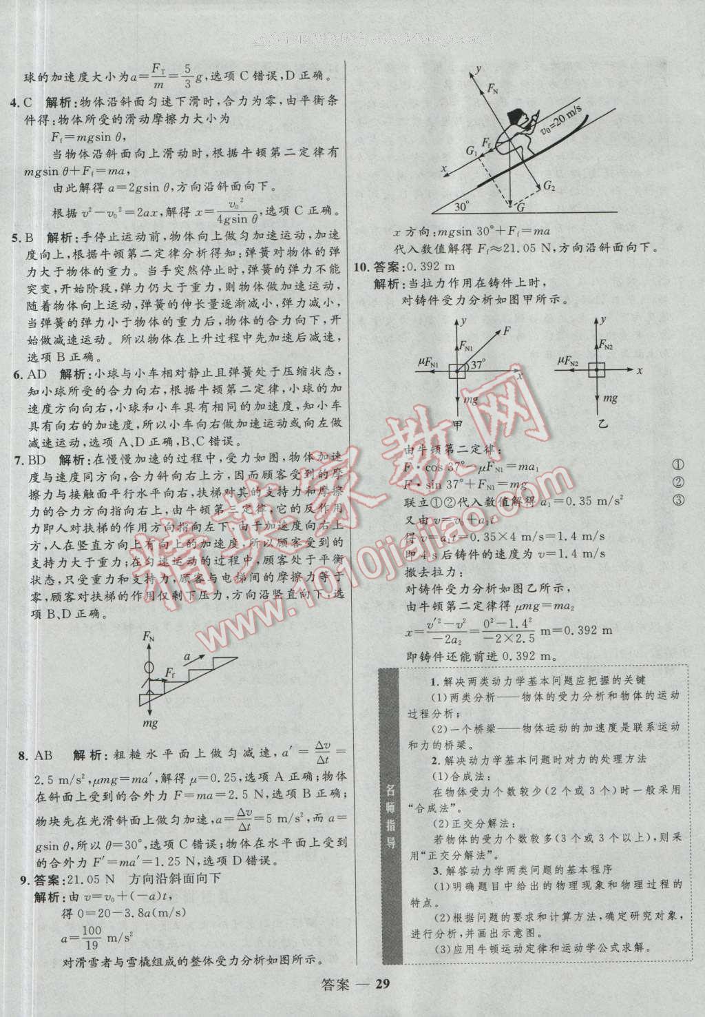 高中同步測(cè)控優(yōu)化訓(xùn)練物理必修1人教版 參考答案第29頁