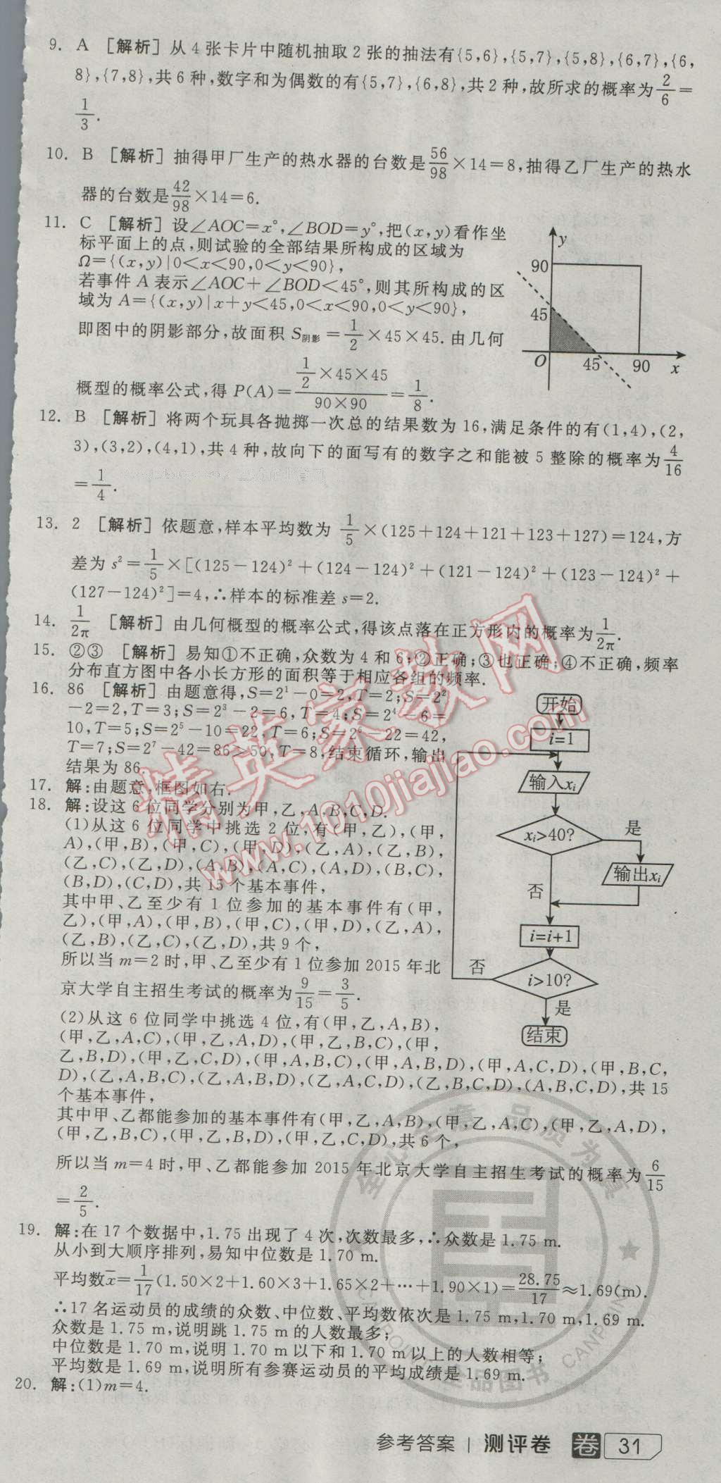 全品學(xué)練考高中數(shù)學(xué)必修3人教A版 測評卷答案第9頁