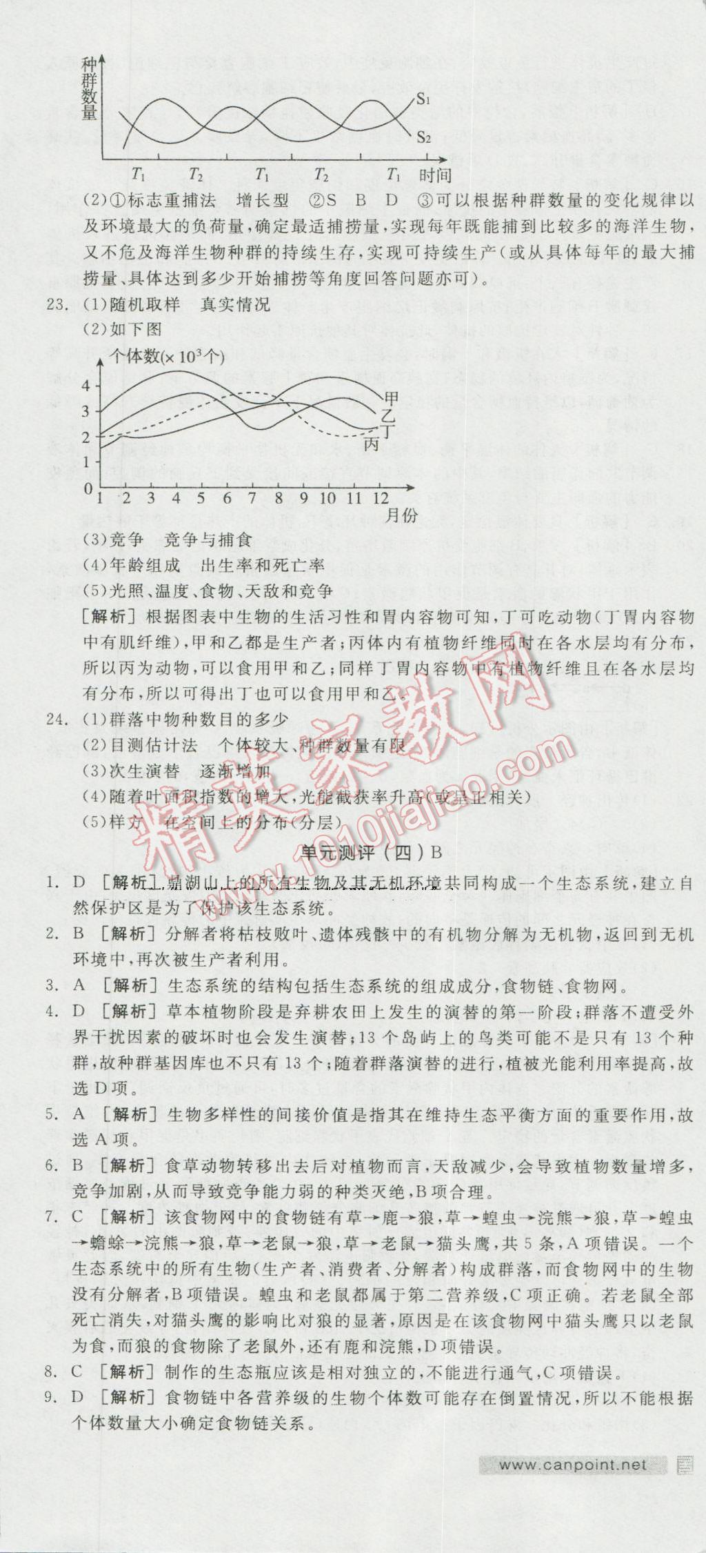 全品學(xué)練考高中生物必修3人教版 測(cè)評(píng)卷答案第7頁