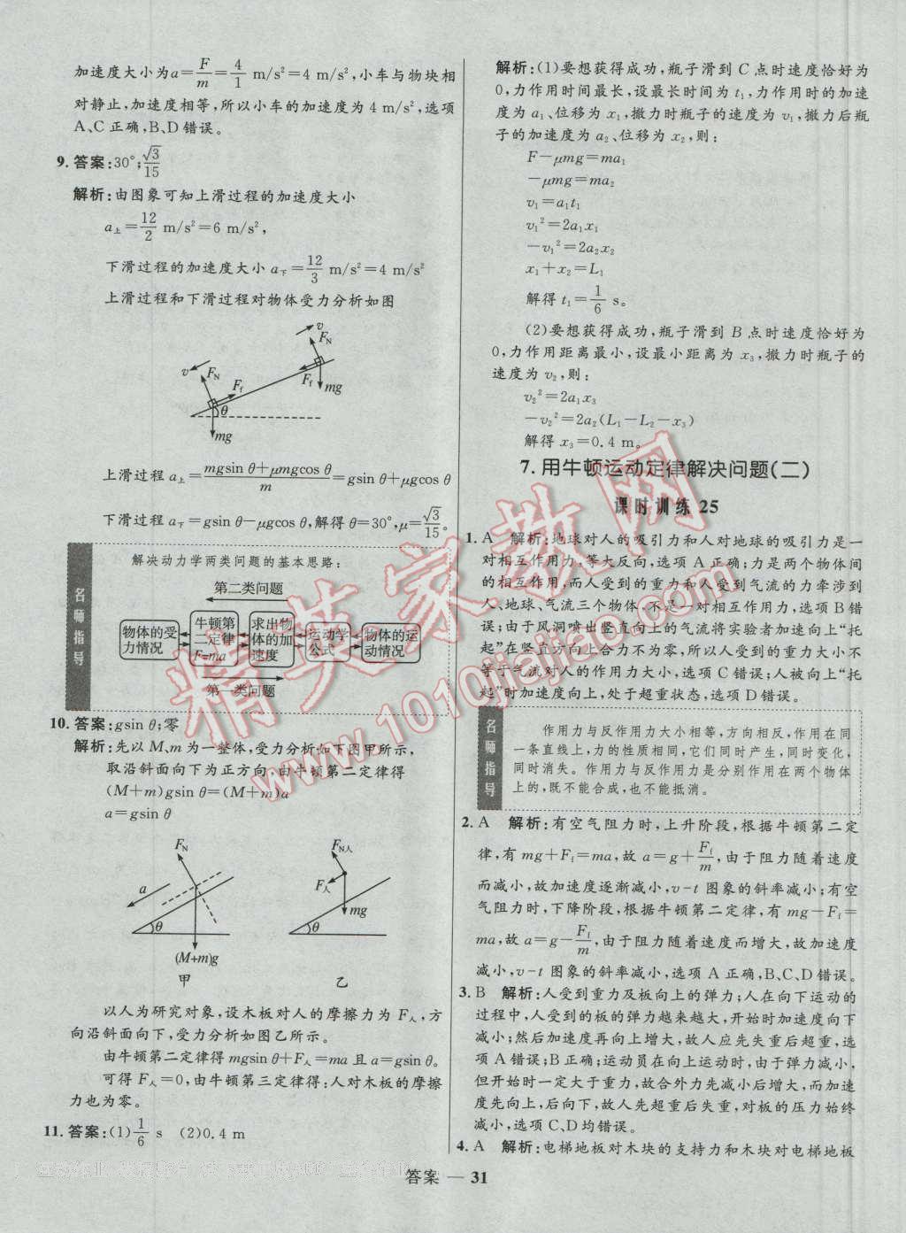 高中同步測(cè)控優(yōu)化訓(xùn)練物理必修1人教版 參考答案第31頁(yè)