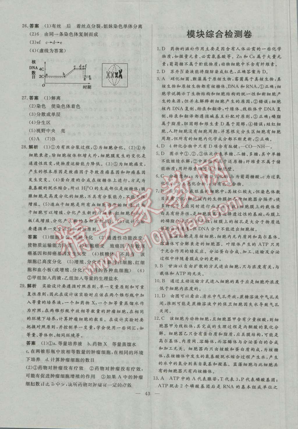 一品課堂通關測評生物必修1人教版 單元檢測卷答案第11頁