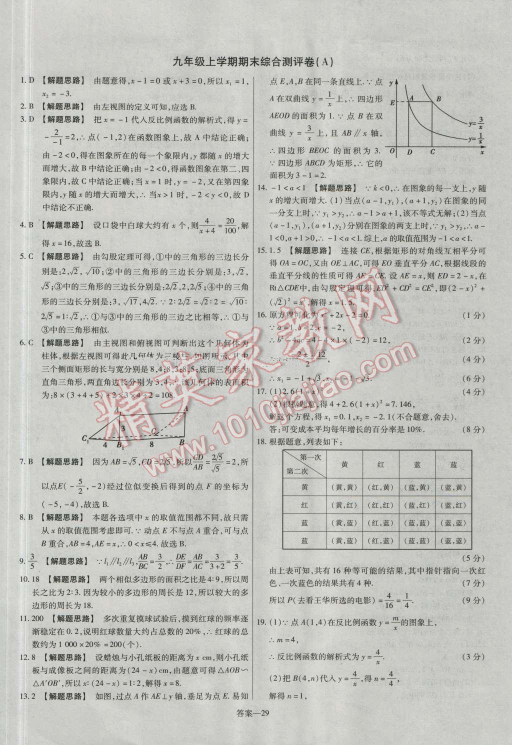 2016年金考卷活页题选九年级数学上册北师大版 参考答案第29页