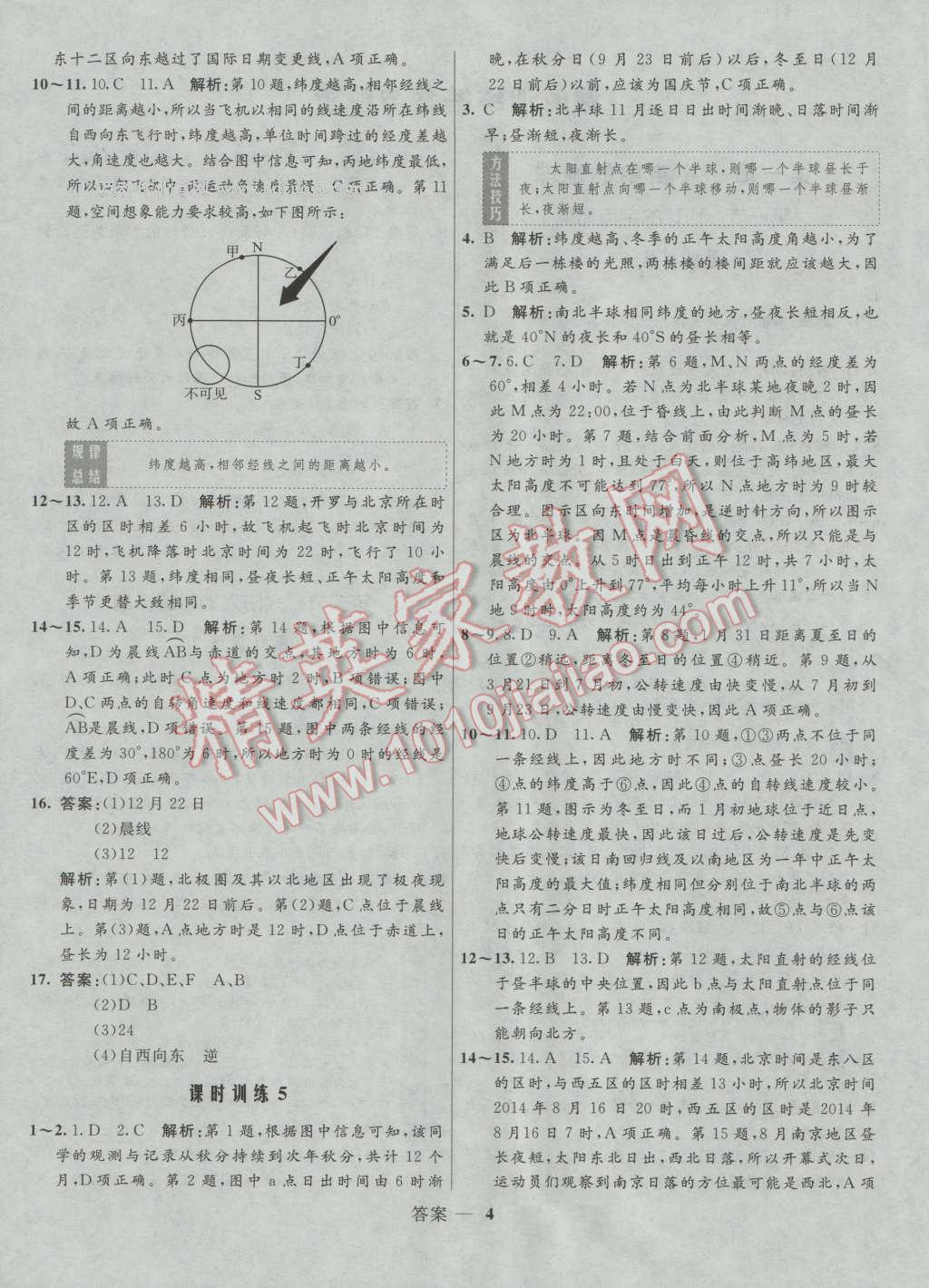 高中同步測控優(yōu)化訓練地理必修1湘教版 參考答案第4頁