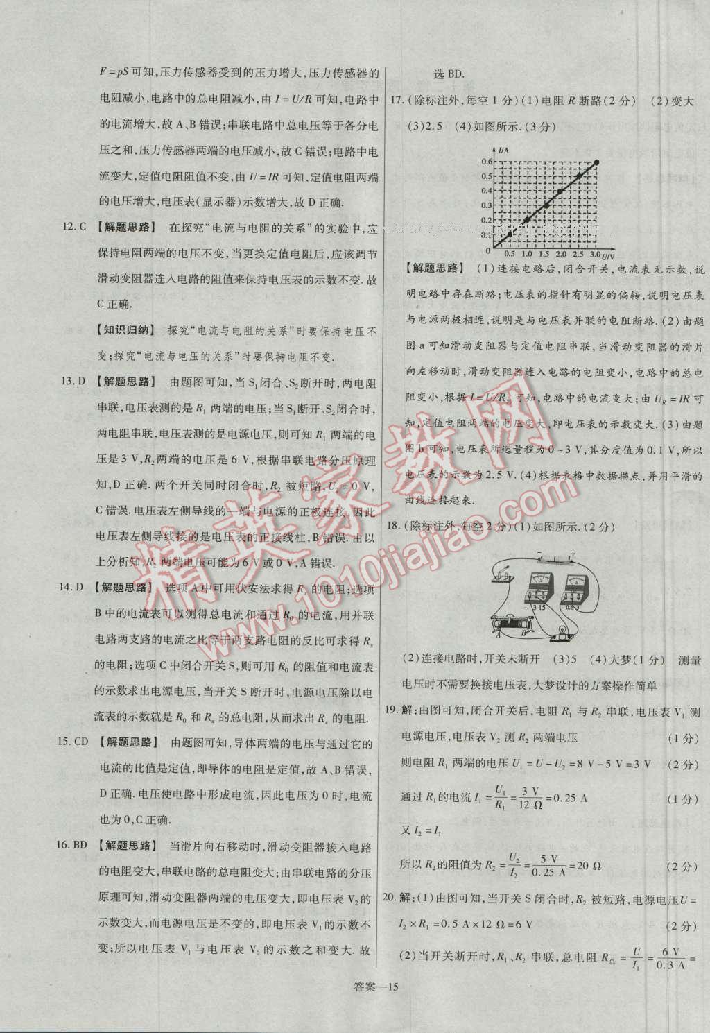 2016年金考卷活頁題選九年級(jí)物理全一冊(cè)北師大版 參考答案第15頁