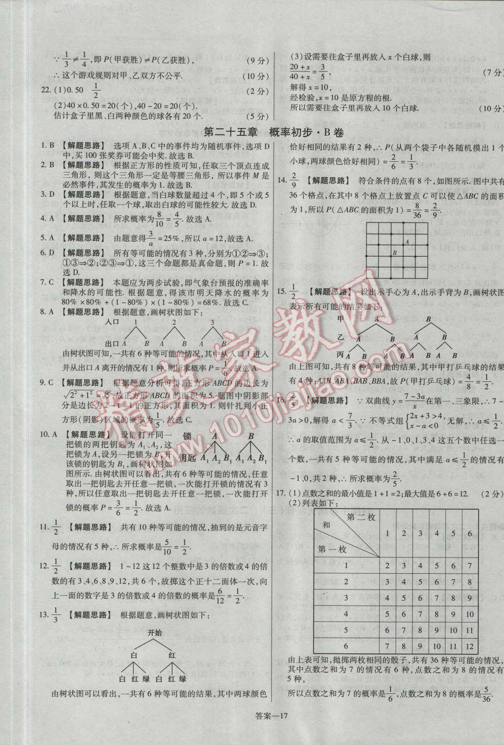 2016年金考卷活页题选九年级数学上册人教版 参考答案第17页