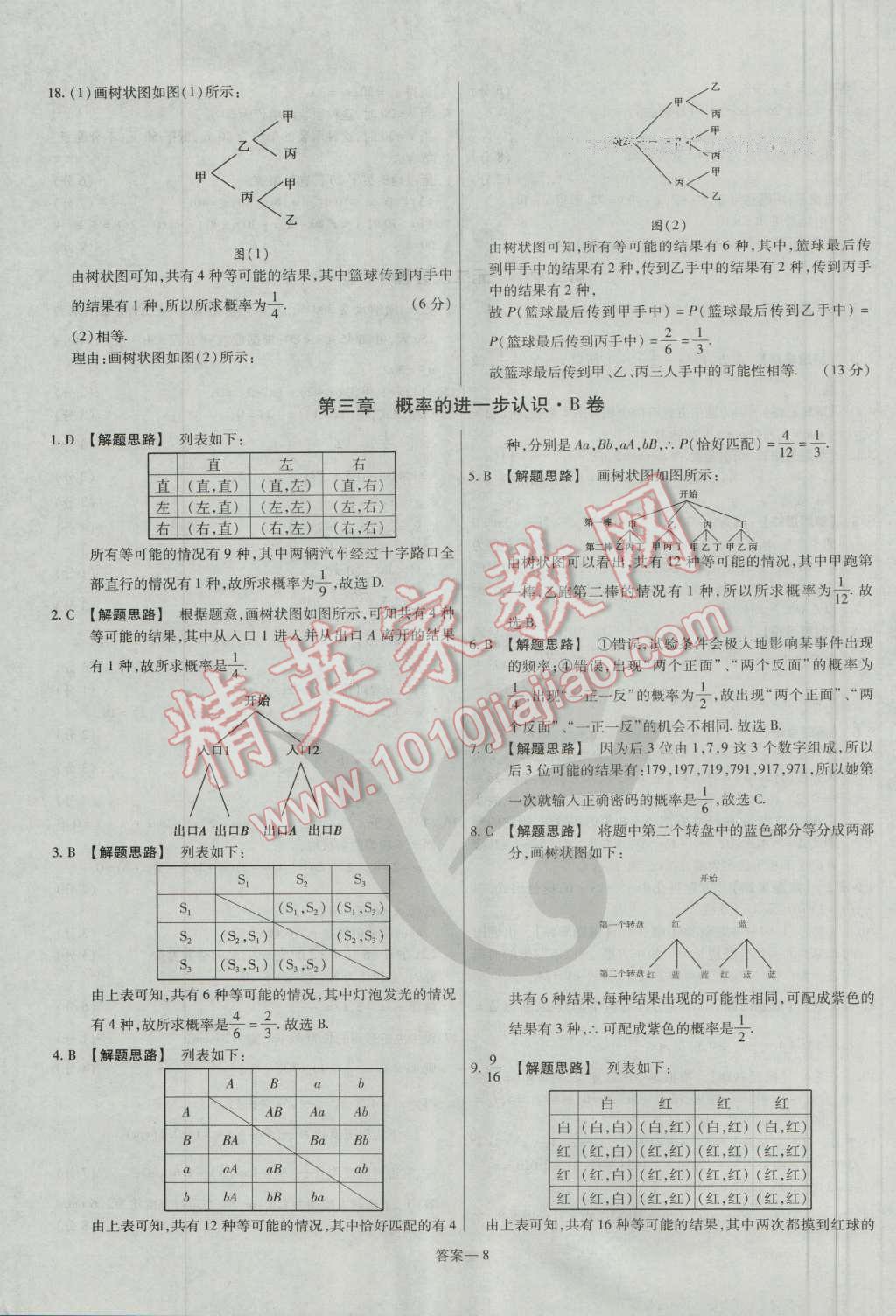 2016年金考卷活頁題選九年級數(shù)學(xué)上冊北師大版 參考答案第8頁