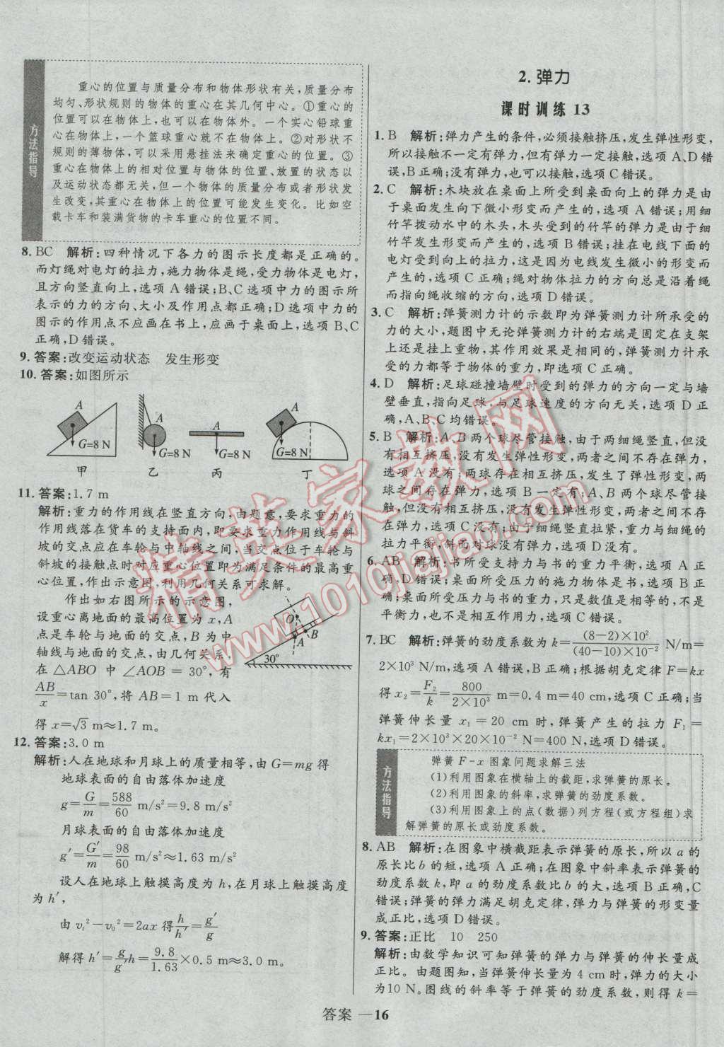 高中同步測(cè)控優(yōu)化訓(xùn)練物理必修1人教版 參考答案第16頁(yè)