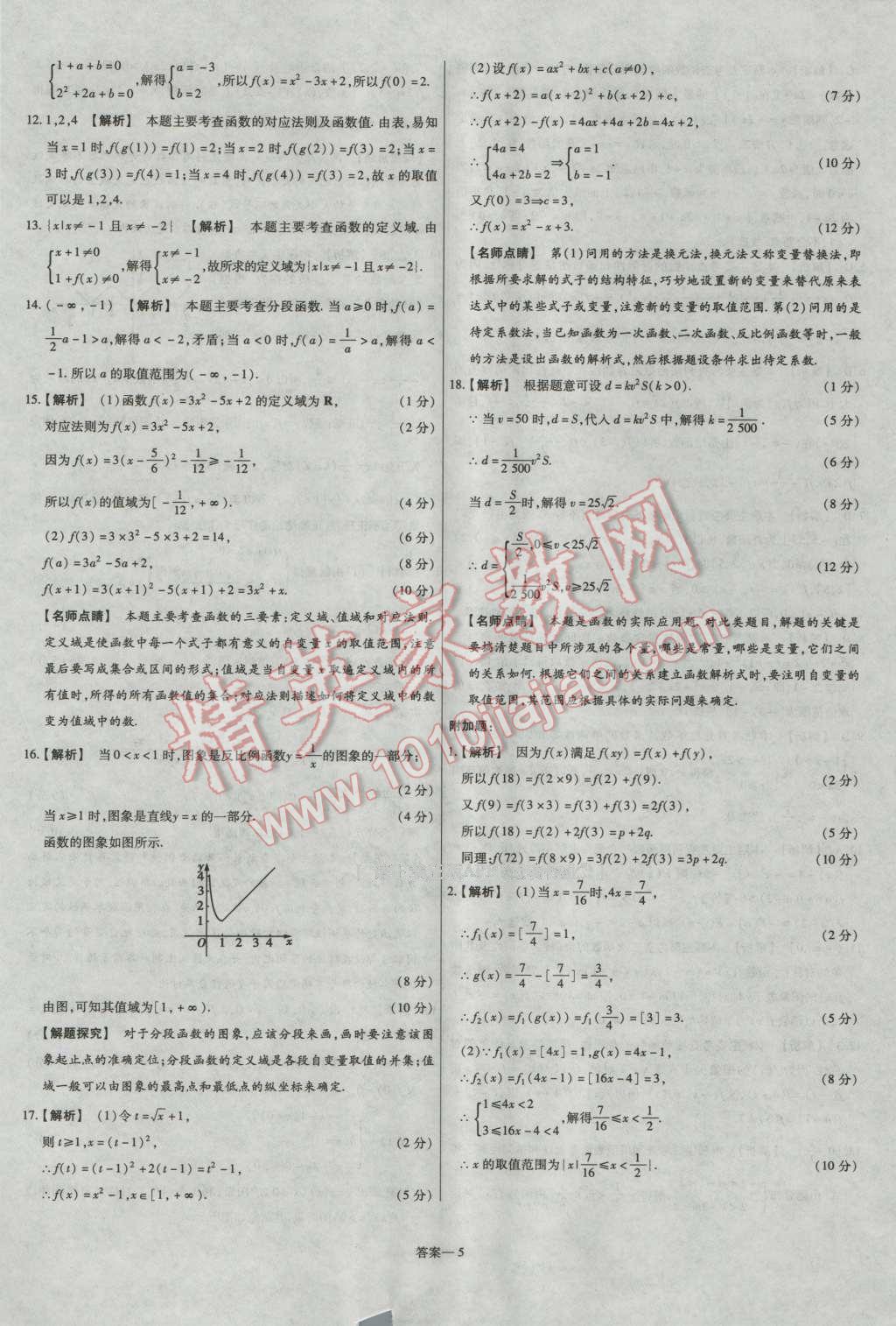 金考卷活頁題選高中數(shù)學必修1人教A版 參考答案第5頁