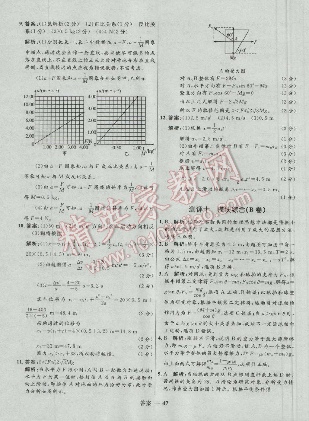 高中同步測控優(yōu)化訓(xùn)練物理必修1人教版 參考答案第47頁