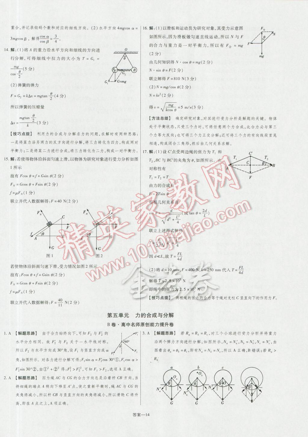 金考卷活頁(yè)題選高中物理必修1人教版 參考答案第14頁(yè)