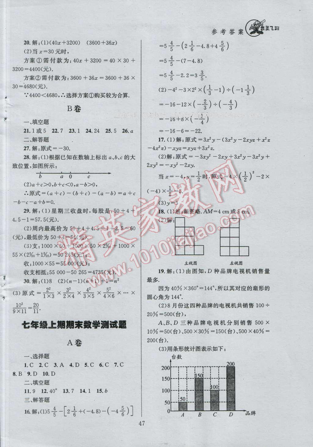 2016年天府前沿課時(shí)三級(jí)達(dá)標(biāo)七年級(jí)數(shù)學(xué)上冊(cè)北師大版 參考答案第47頁(yè)